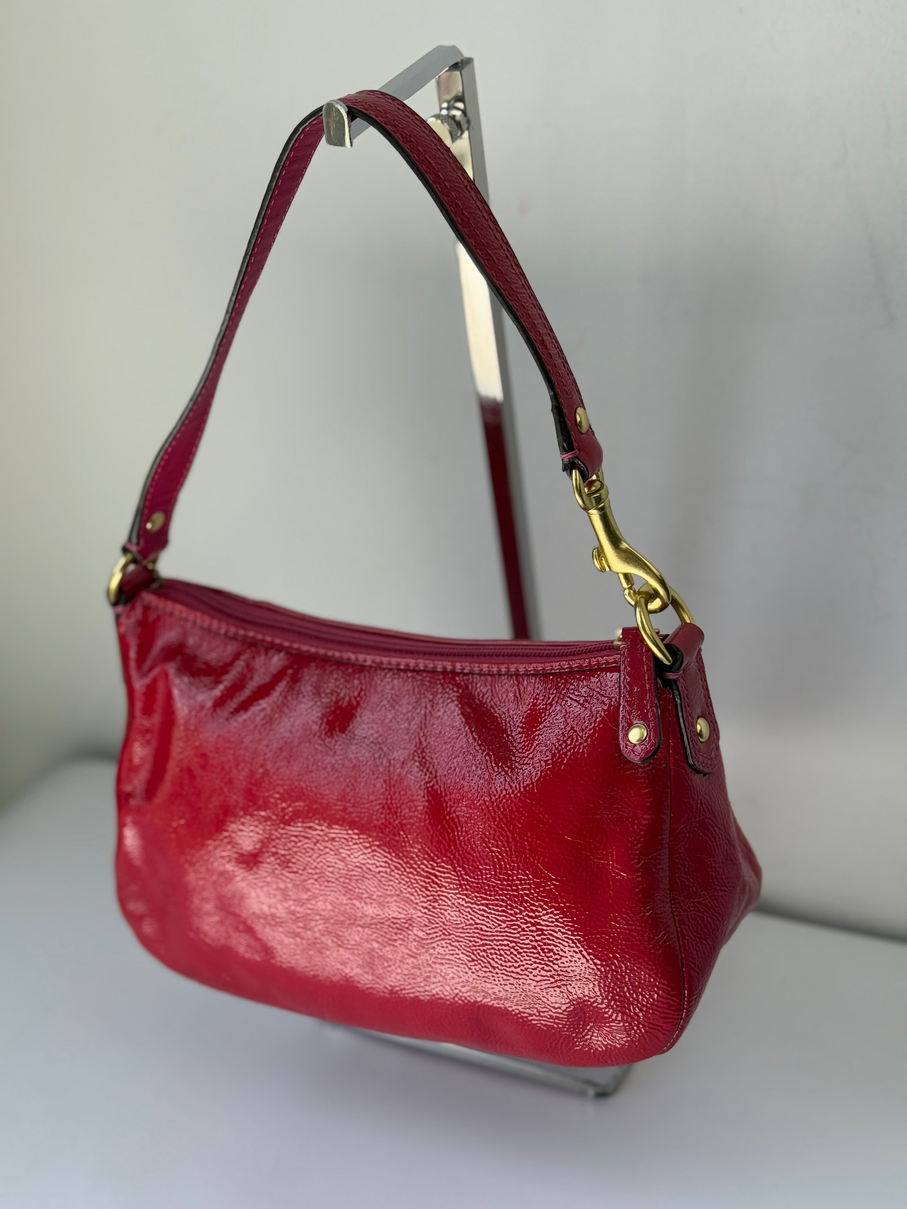 Vintage Coach Madison HandBag Pink/Red Patent Leather Coach Bag 00s Y2K