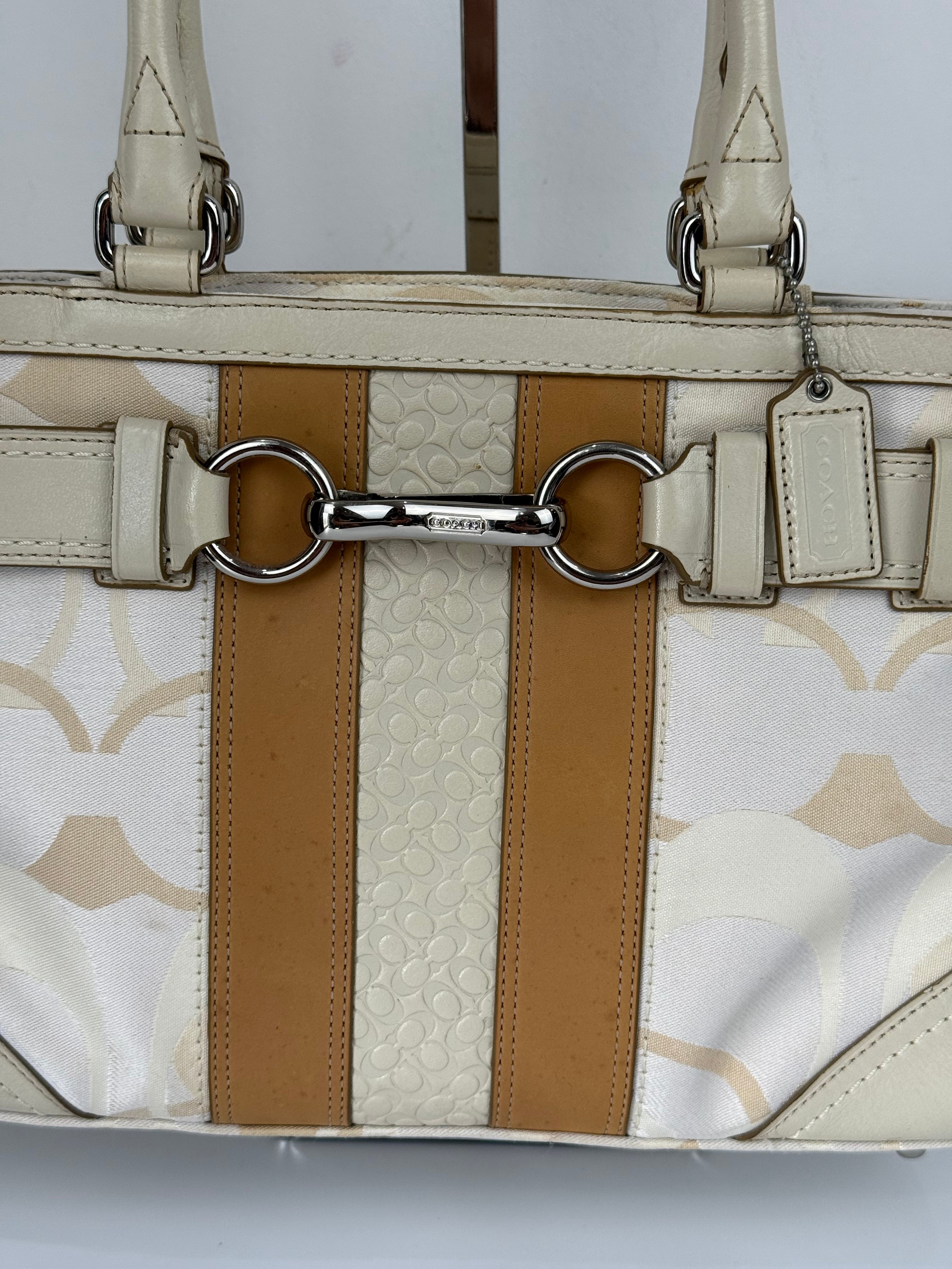 Vintage Coach Hampton Tote Bag Coach White/Tan Signature Y2K Handbag