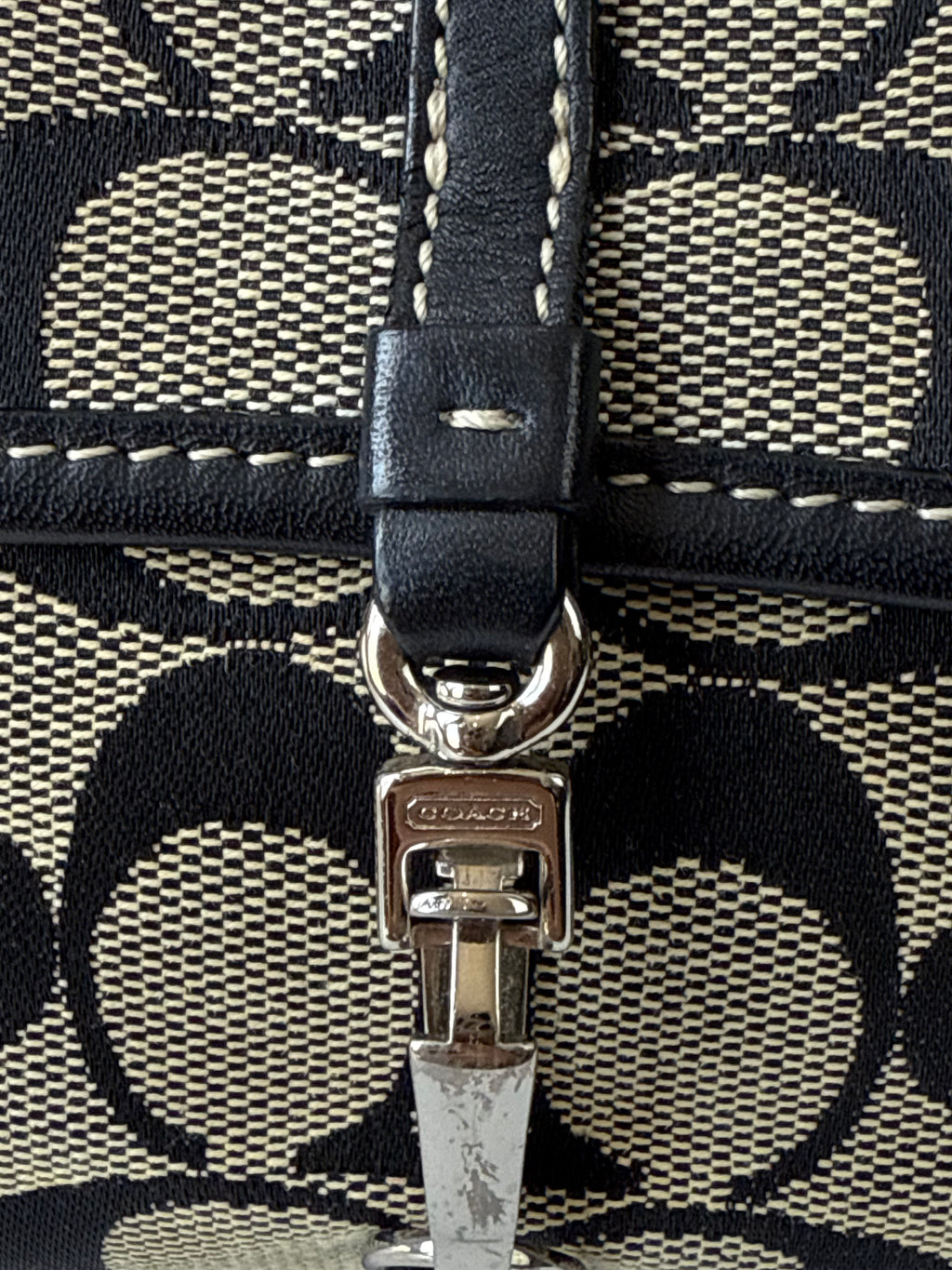 Vintage Coach Demi Clip Bag Grey and Black Signature Canvas Shoulder Bag Y2K