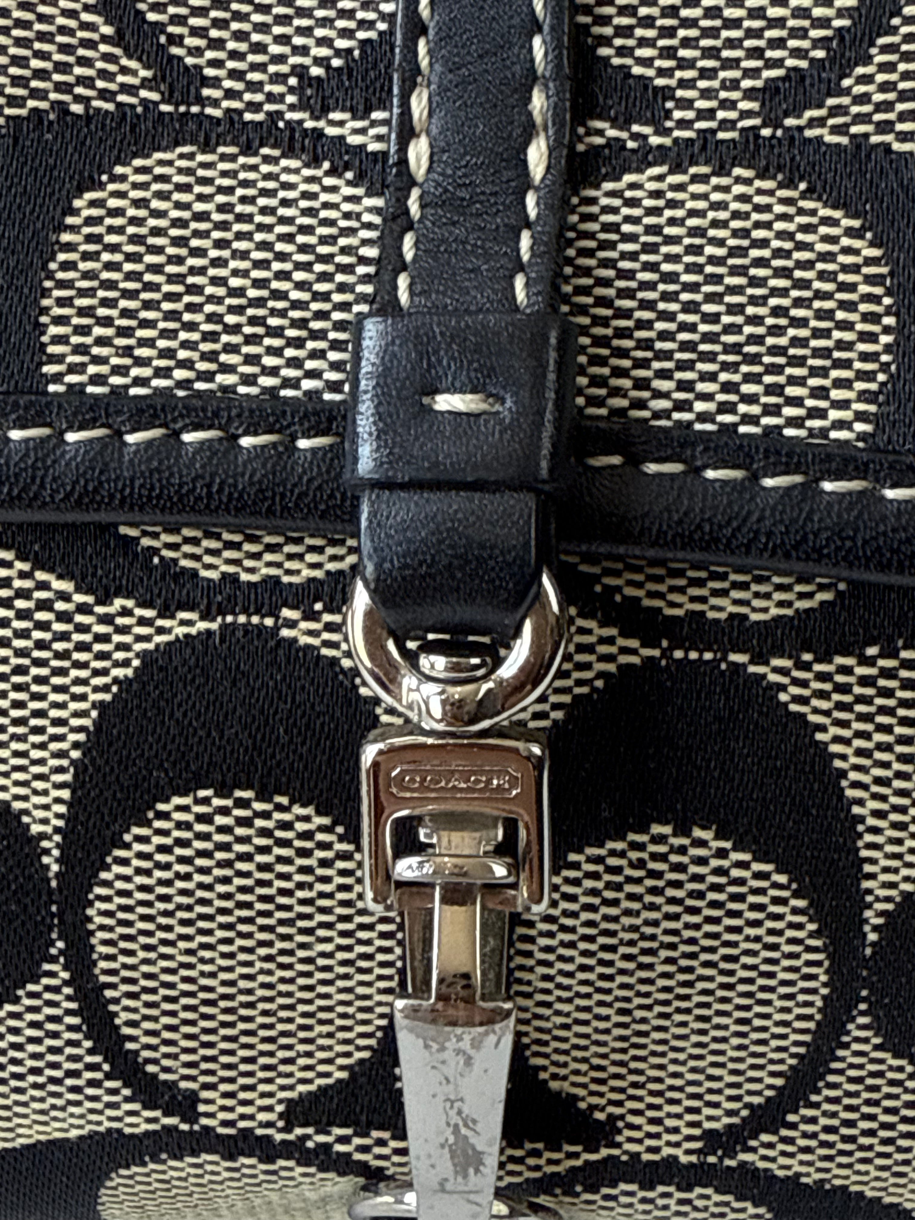 Vintage Coach Demi Clip Bag Grey and Black Signature Canvas Shoulder Bag Y2K