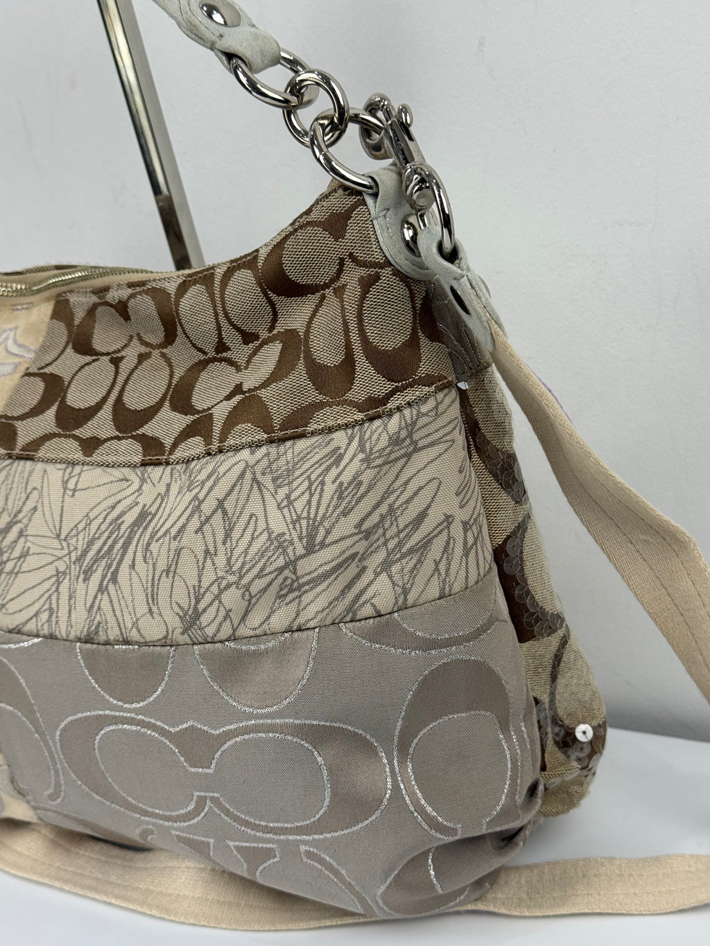 Vintage Coach Poppy Sequin 2-way Shoulder Bag Coach Signature Patchwork Heart Design Handbag 00s Y2K