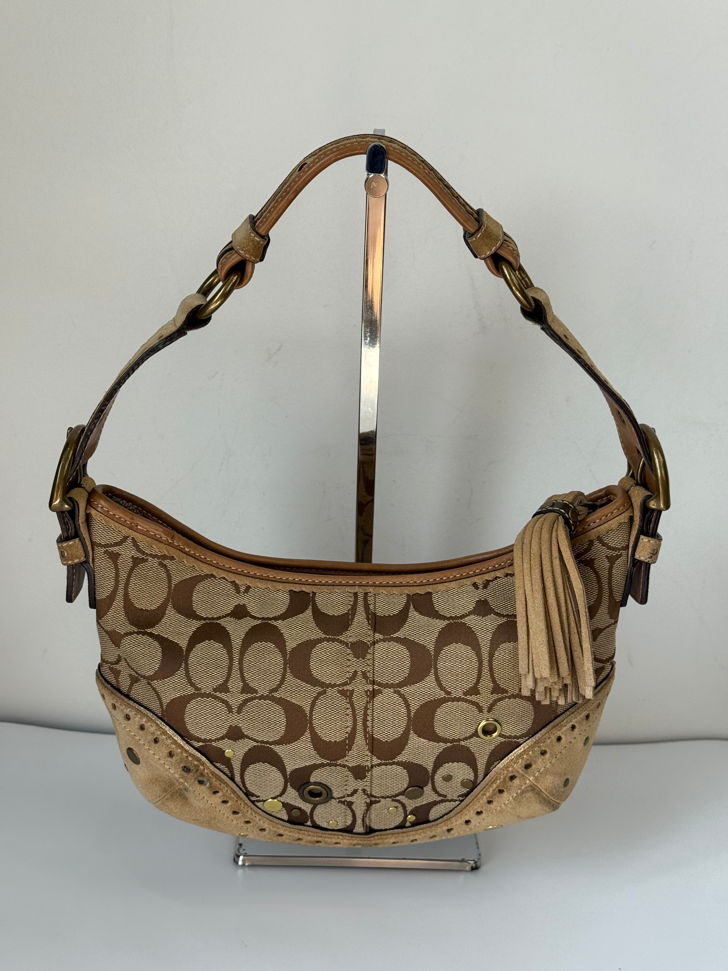 Coach Vintage Signature Sufflette Shoulder Bag Suede Studs Rare Y2K Hobo Bag