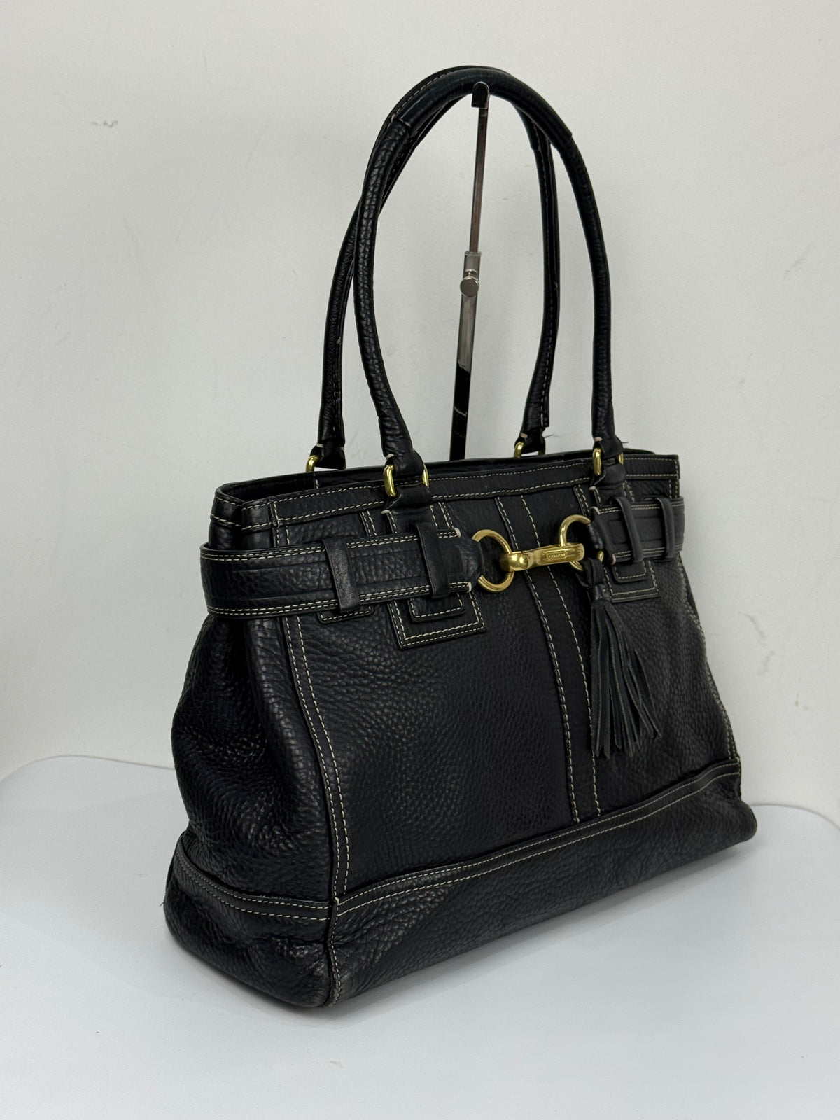 Vintage Coach Hampton Tote Bag Black Coach Leather HandBag 00s Y2K
