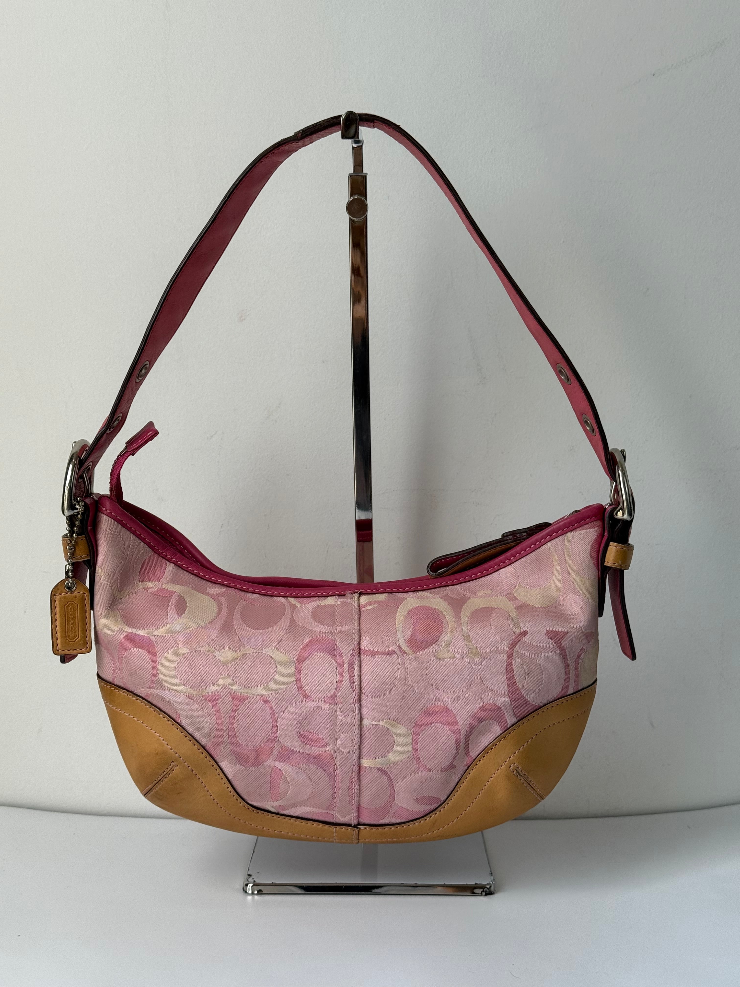 Vintage Coach Pink Soho Hobo Bag Coach Signature Pink and Brown Shoulder 00s Y2K
