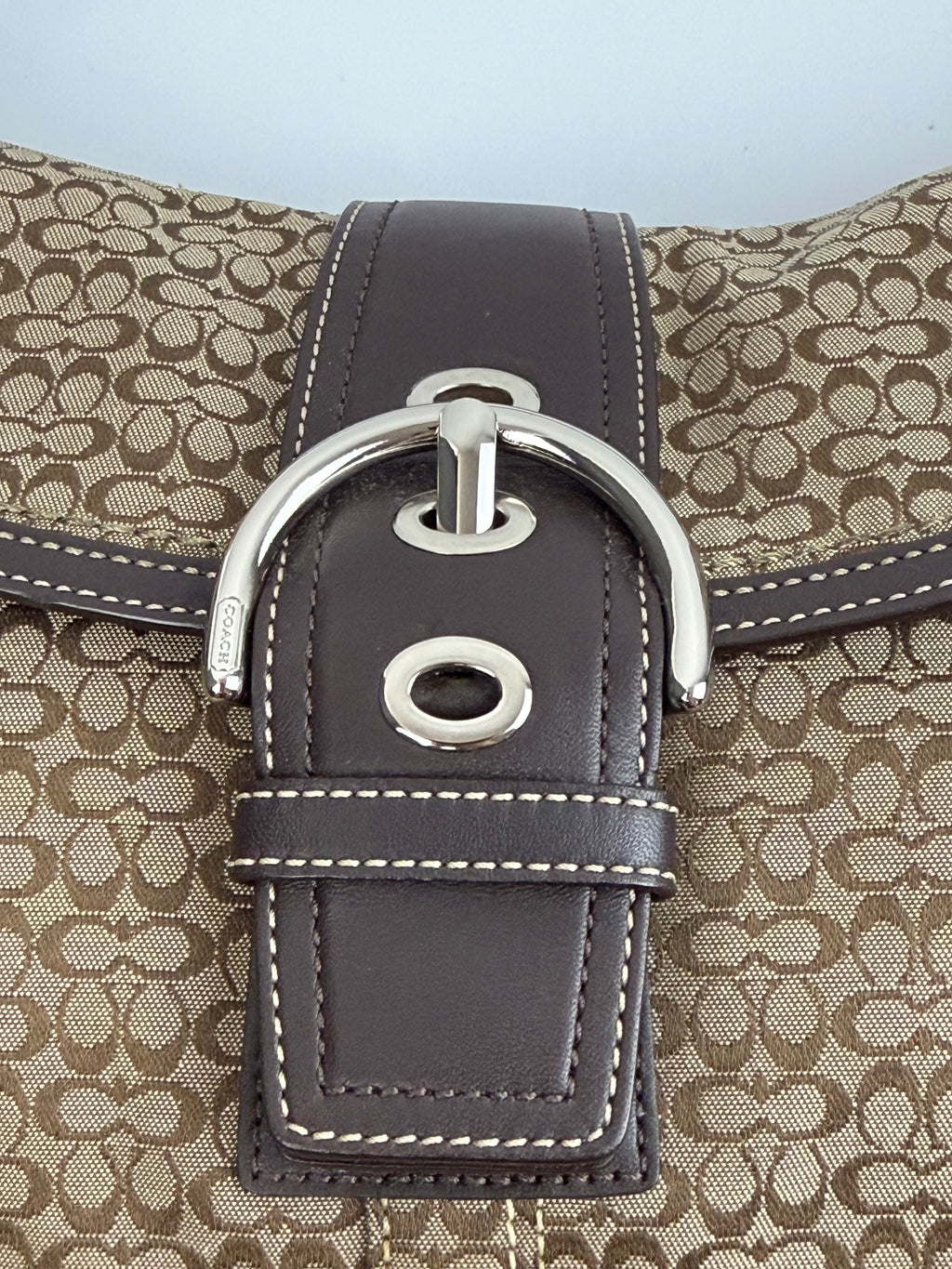 Vintage Coach Soho Shoulder Bag Brown Signature & Suede Canvas Handbag 00s Y2K