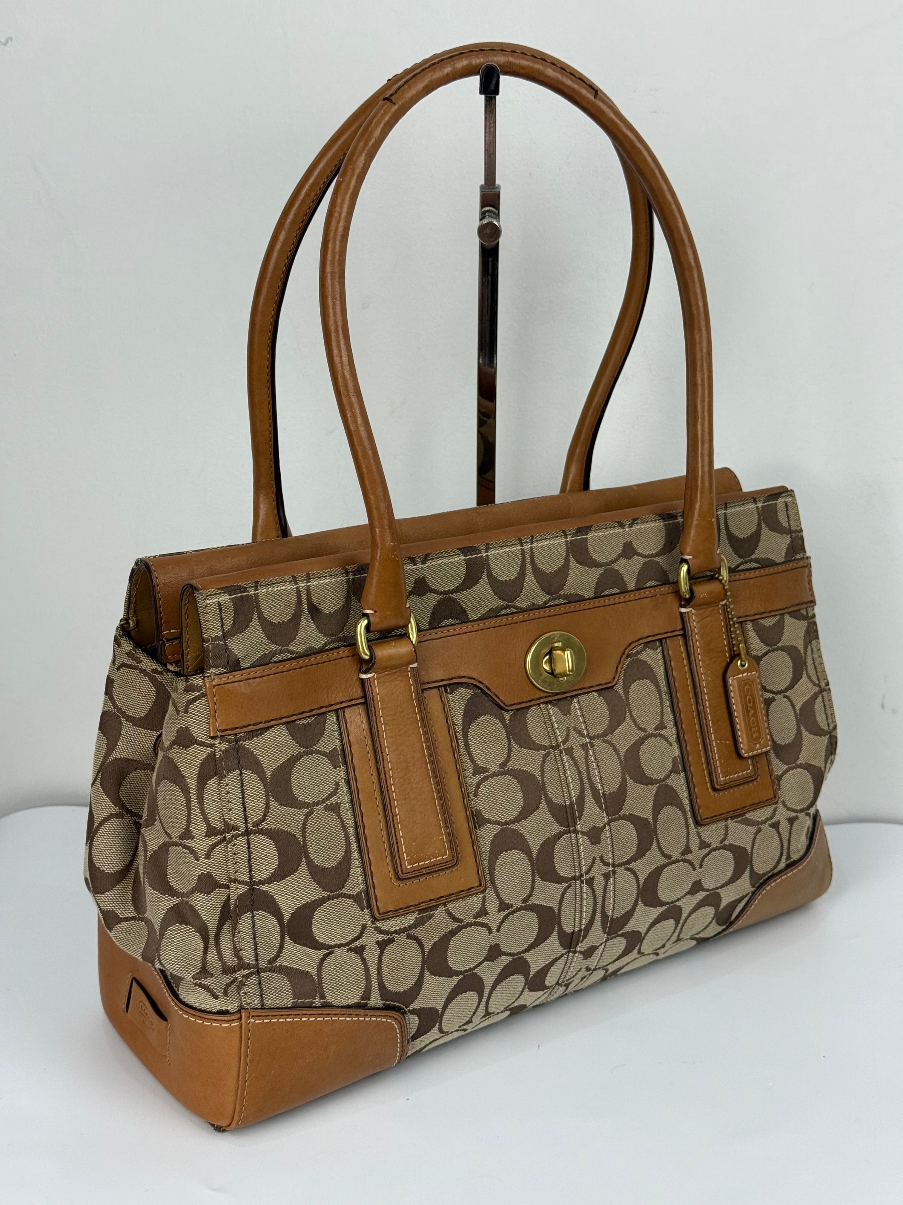 Vintage Coach Hampton Tote Bag Coach Brown/Tan Signature Y2K Handbag
