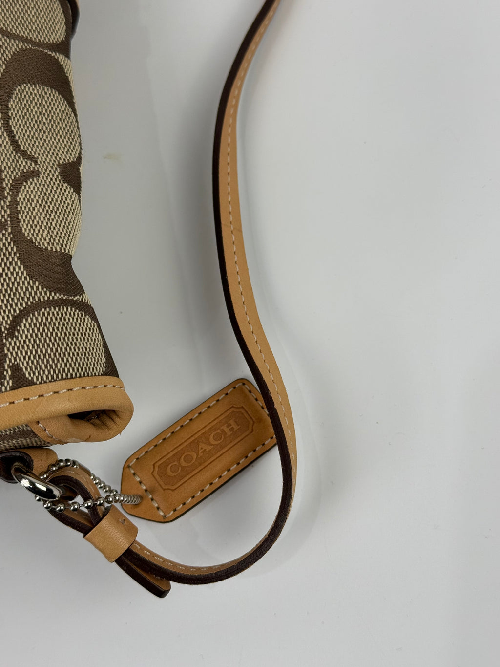 Vintage Coach Demi Clip Bag Brown Tan Signature Canvas Shoulder Bag Y2K