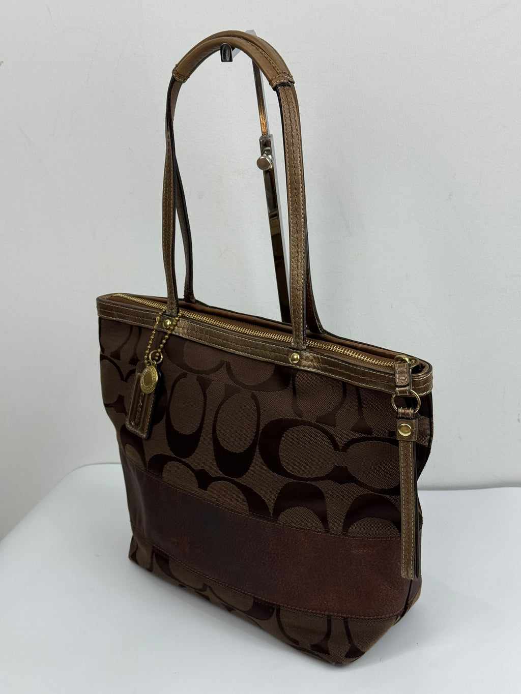 Vintage Coach Mini Tote Bag Brown Signature Canvas Handbag 00s Y2K