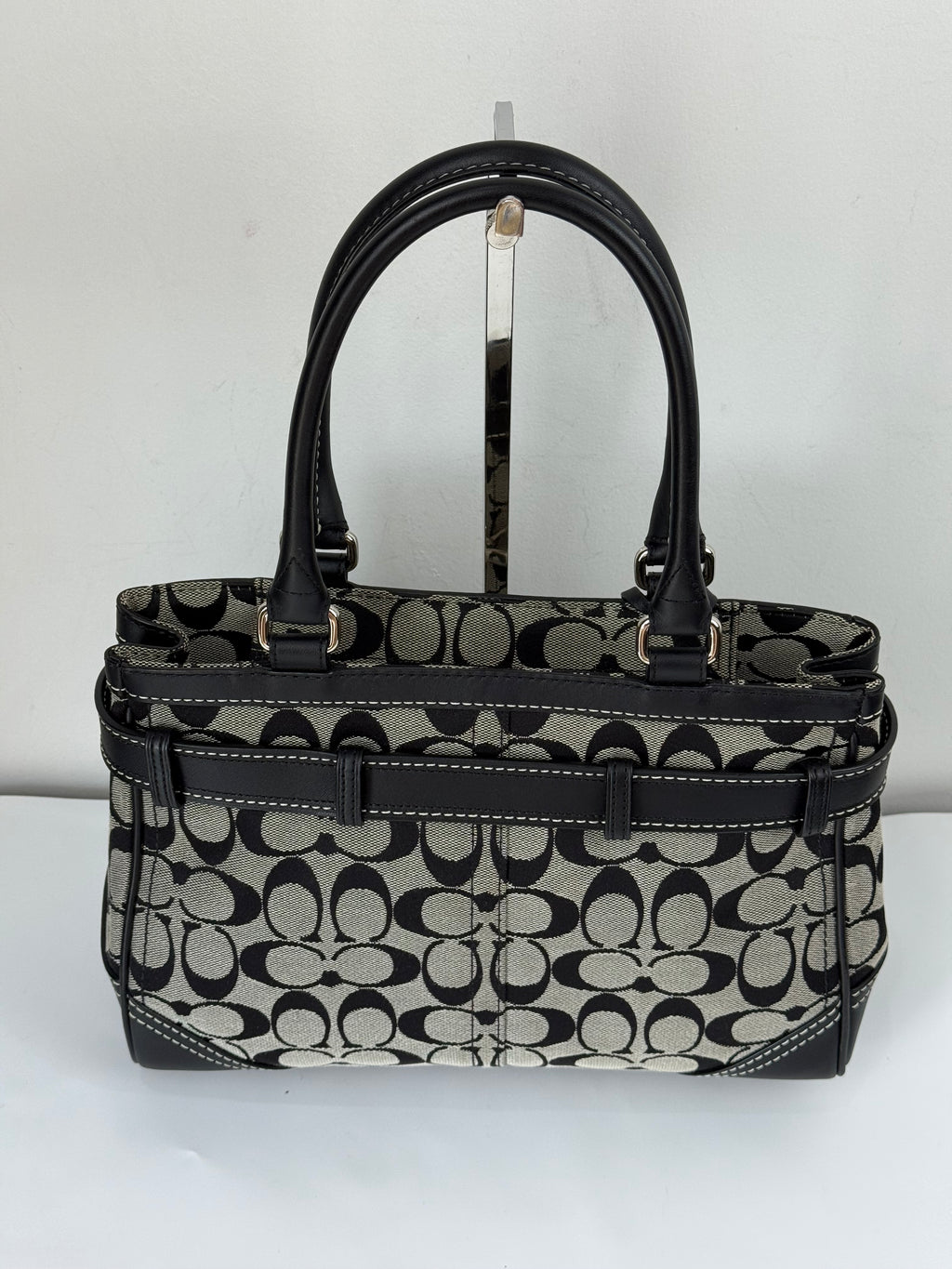 Vintage Coach Hampton Signature Tote Bag Coach Grey & Black Handbag 00s Y2K