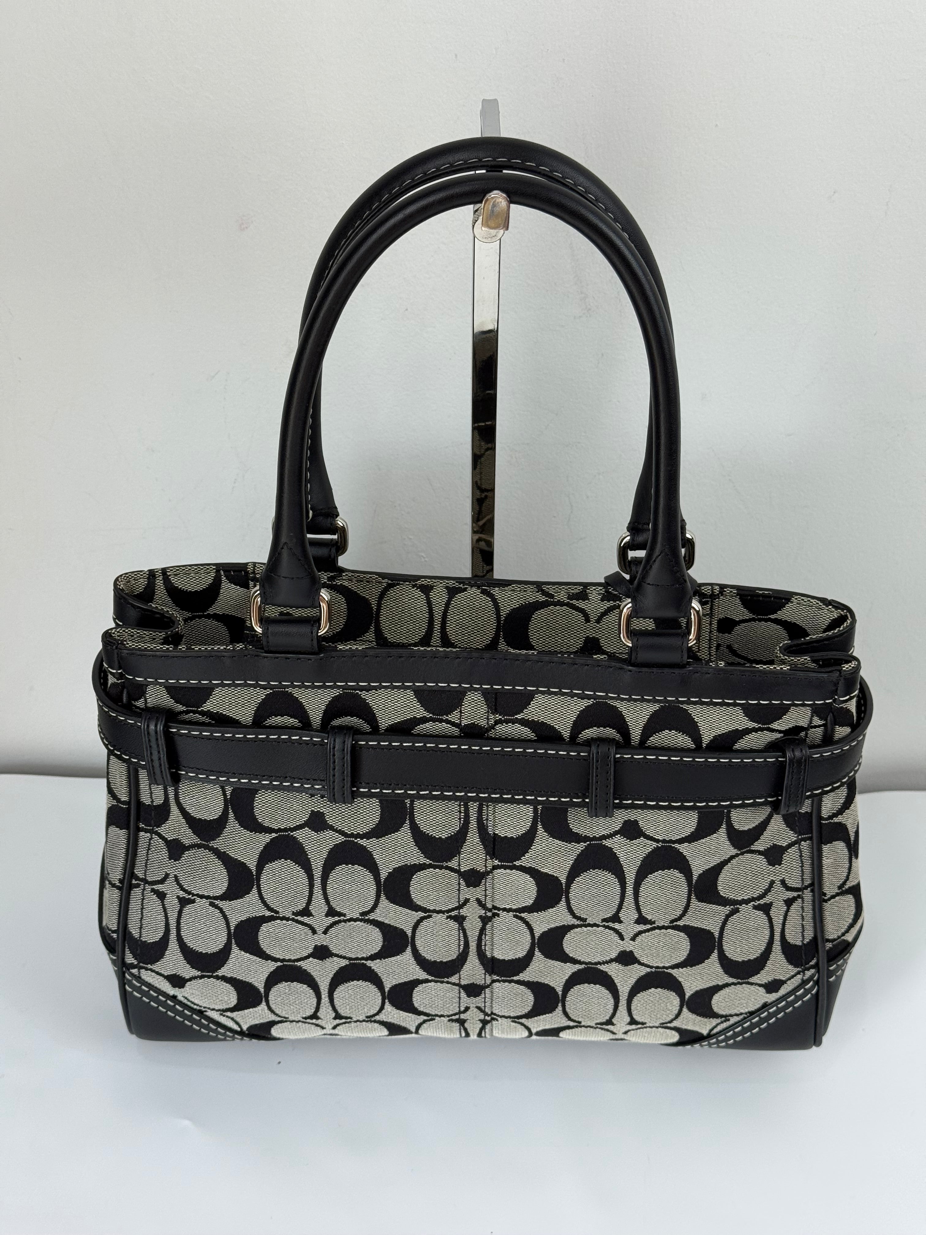 Vintage Coach Hampton Signature Tote Bag Coach Grey & Black Handbag 00s Y2K
