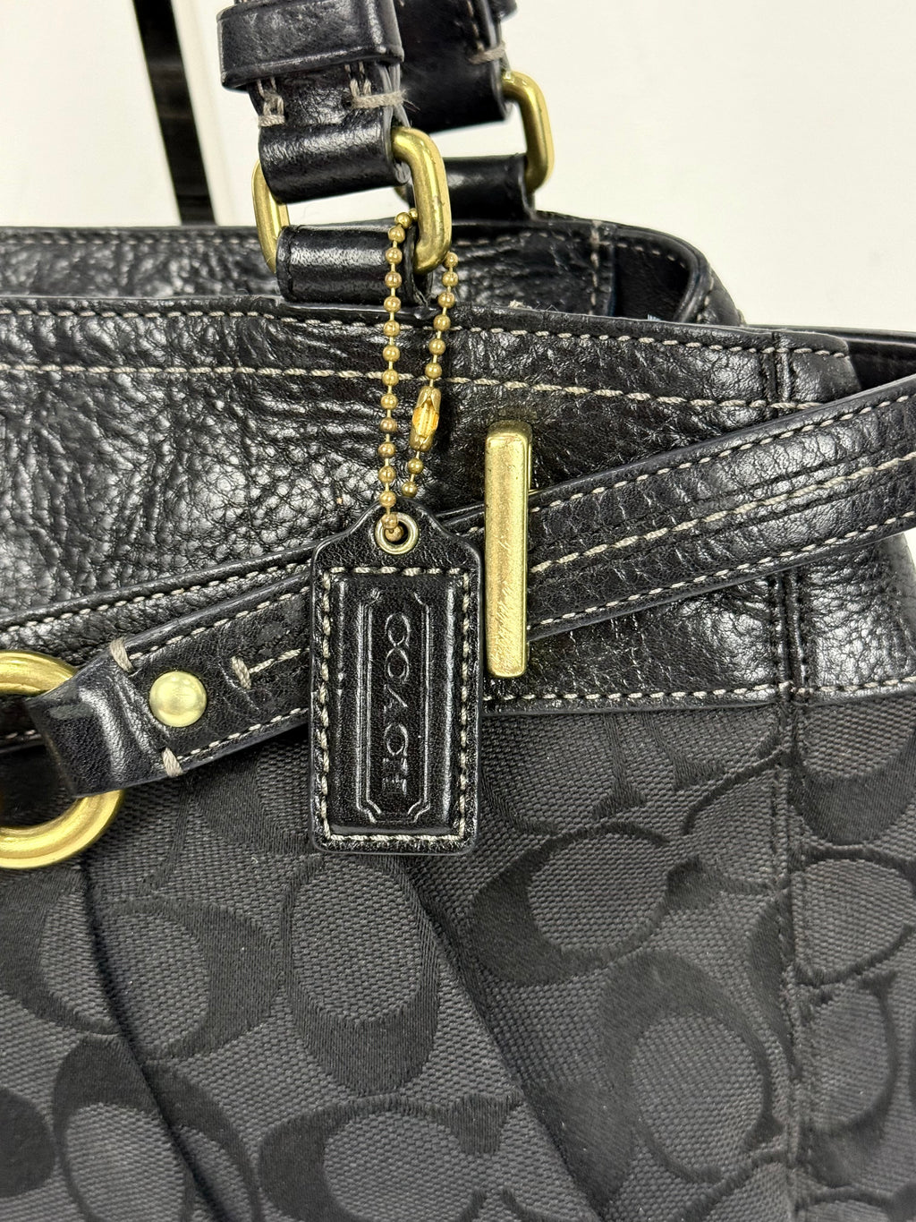 Vintage Coach Hampton Signature Tote Bag Black Coach Canvas HandBag 00s Y2K