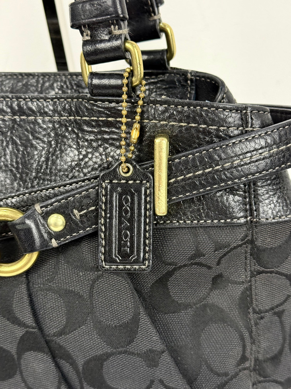 Vintage Coach Hampton Signature Tote Bag Black Coach Canvas HandBag 00s Y2K