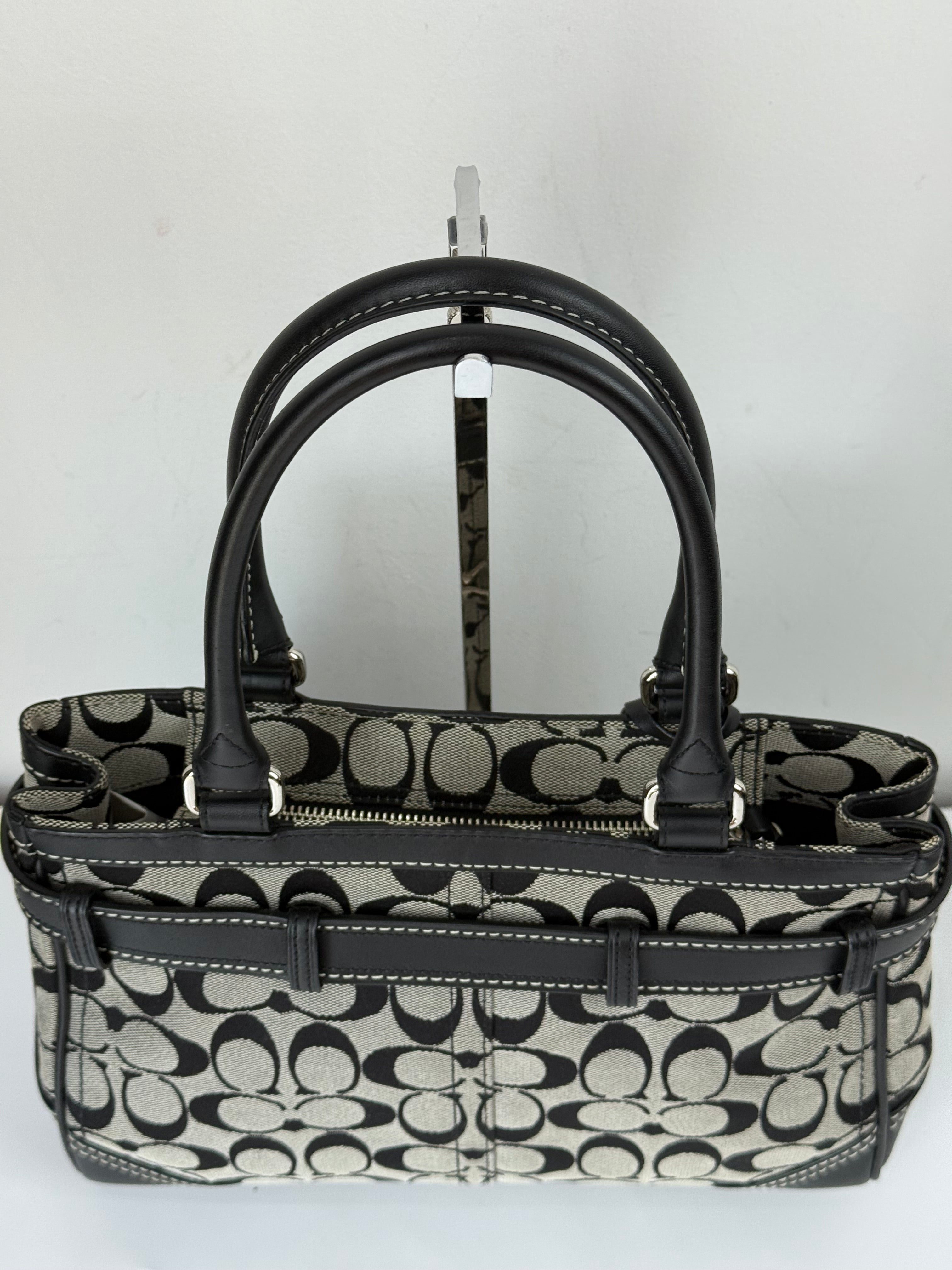 Vintage Coach Hampton Signature Tote Bag Coach Grey & Black Handbag 00s Y2K