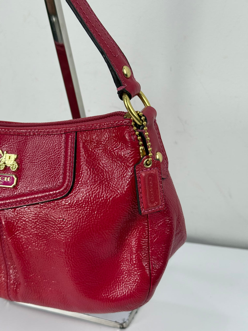 Vintage Coach Madison HandBag Pink/Red Patent Leather Coach Bag 00s Y2K