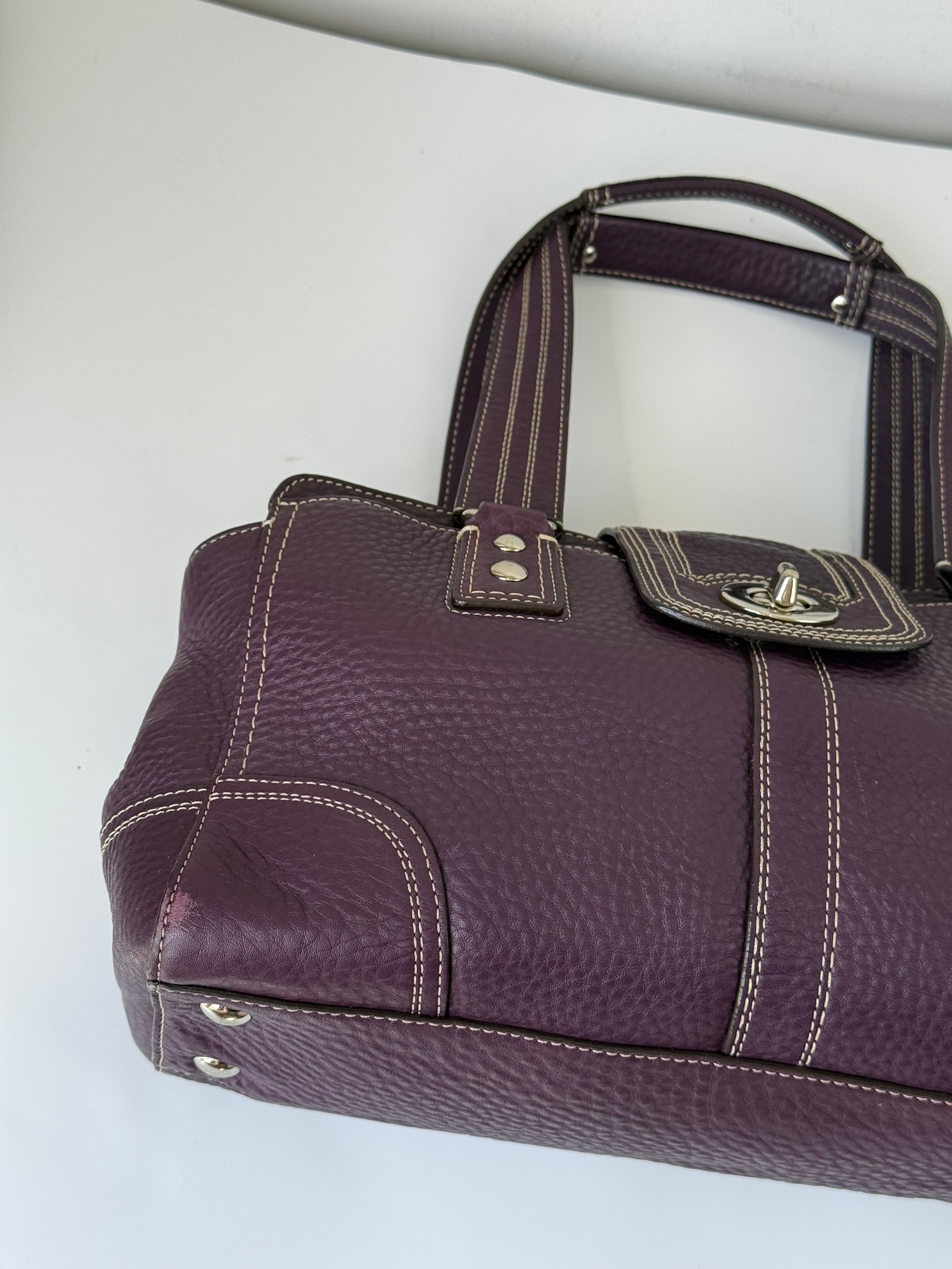 Vintage Coach Hampton Satchel Bag Purple Pebble Leather Shoulder Bag 00s Y2K