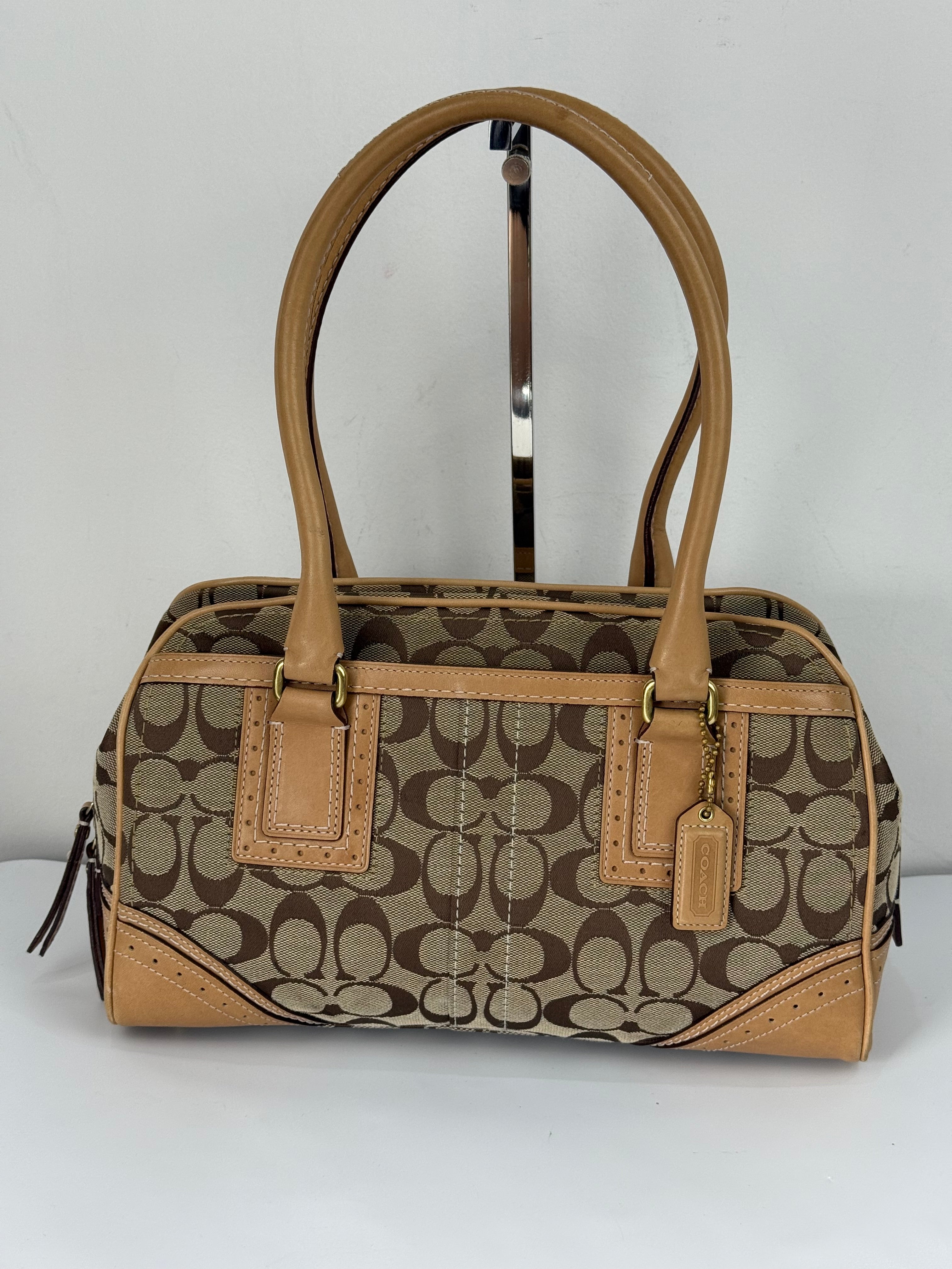 Vintage Coach Mini Boston Bag Coach Signature Brown/Beige Y2K HandBag