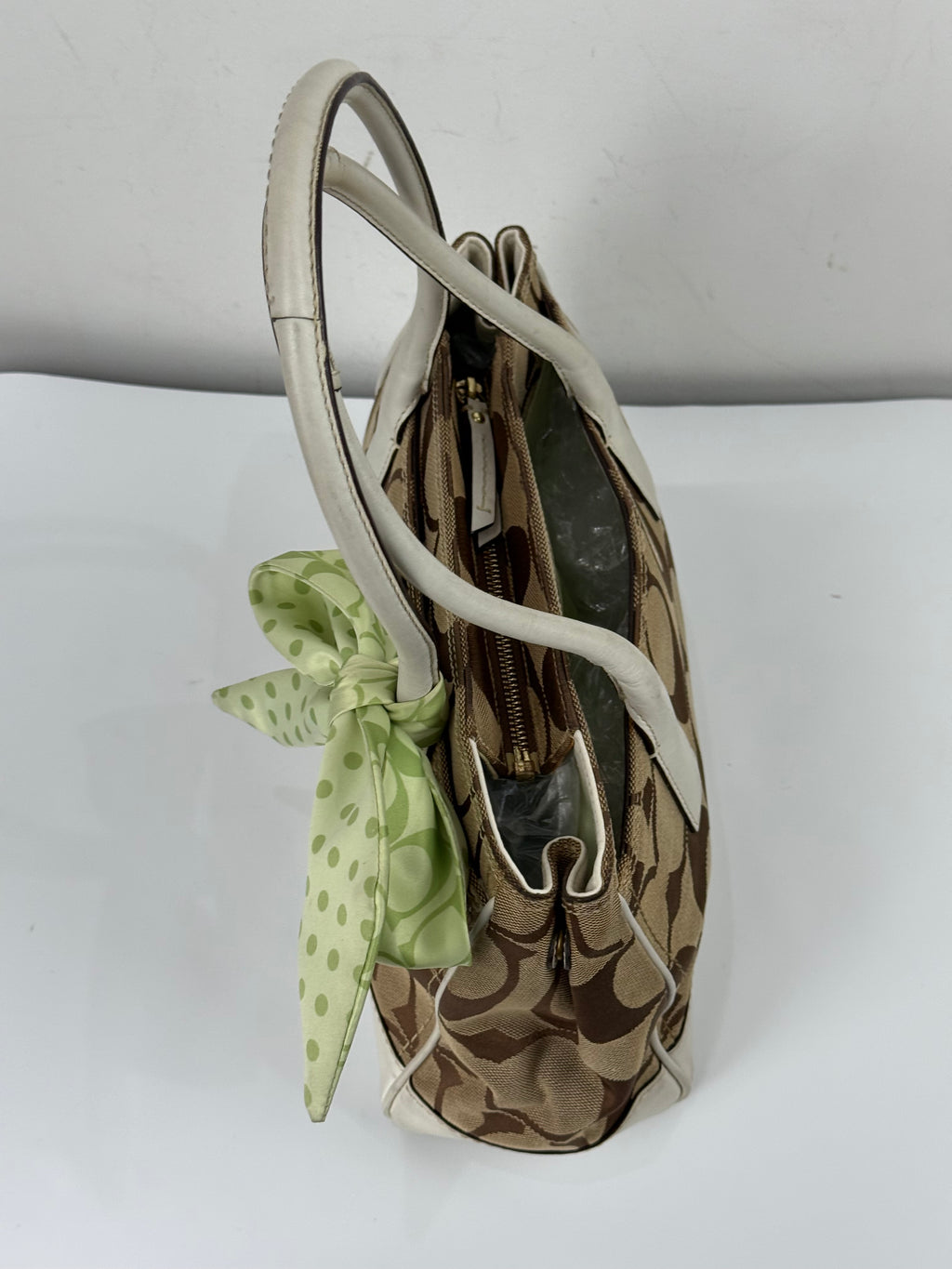 Vintage Coach Hampton Brown/White Tote Bag Coach Signature Y2K HandBag with Scarf