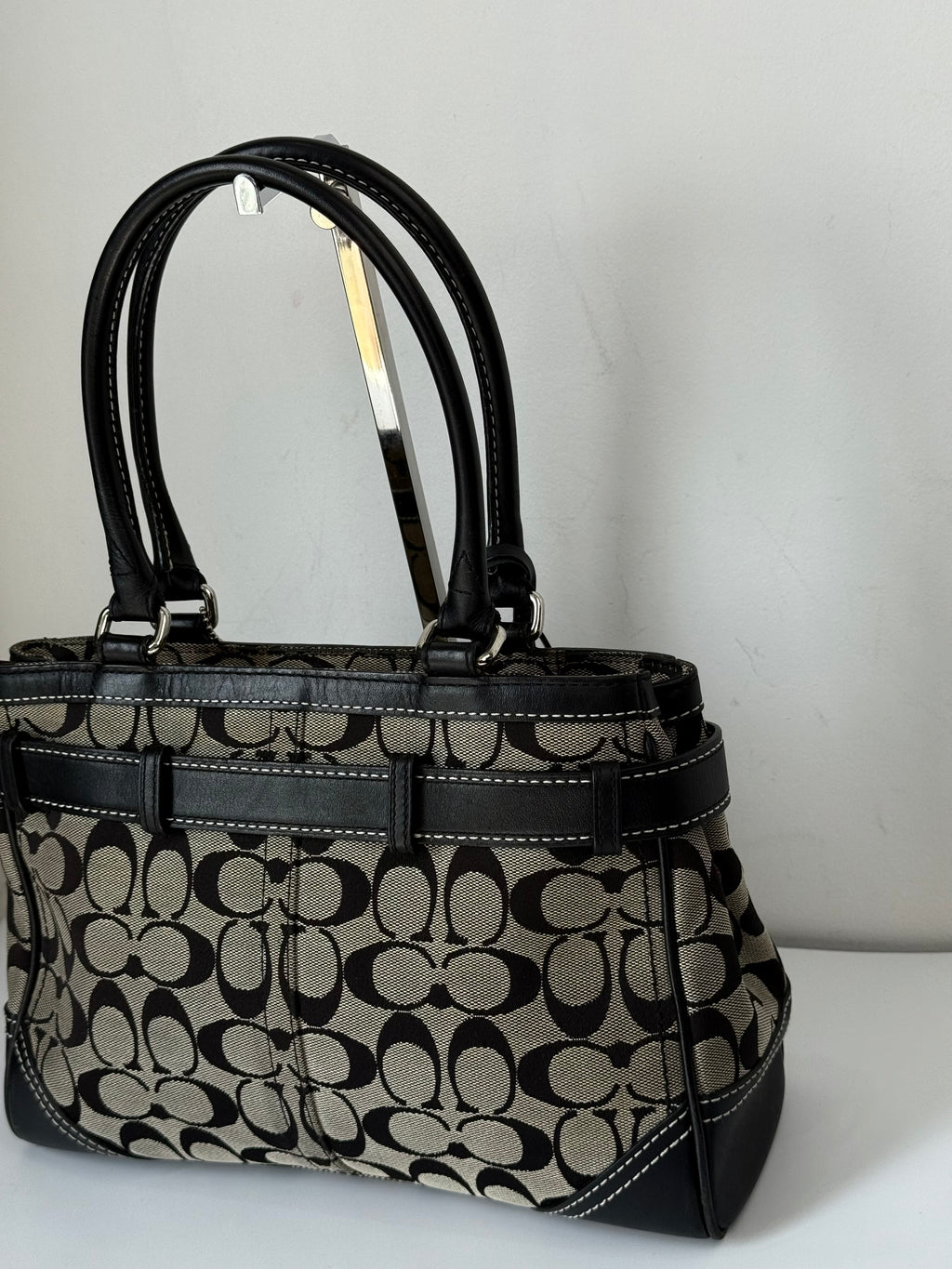Vintage Coach Hampton Signature Tote Bag Coach Grey & Black Handbag 00s Y2K