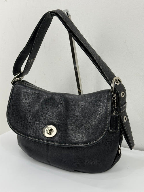 Vintage Coach Black Pebble Leather TurnLock Shoulder Bag Coach Crossbody Bag 00s Y2K