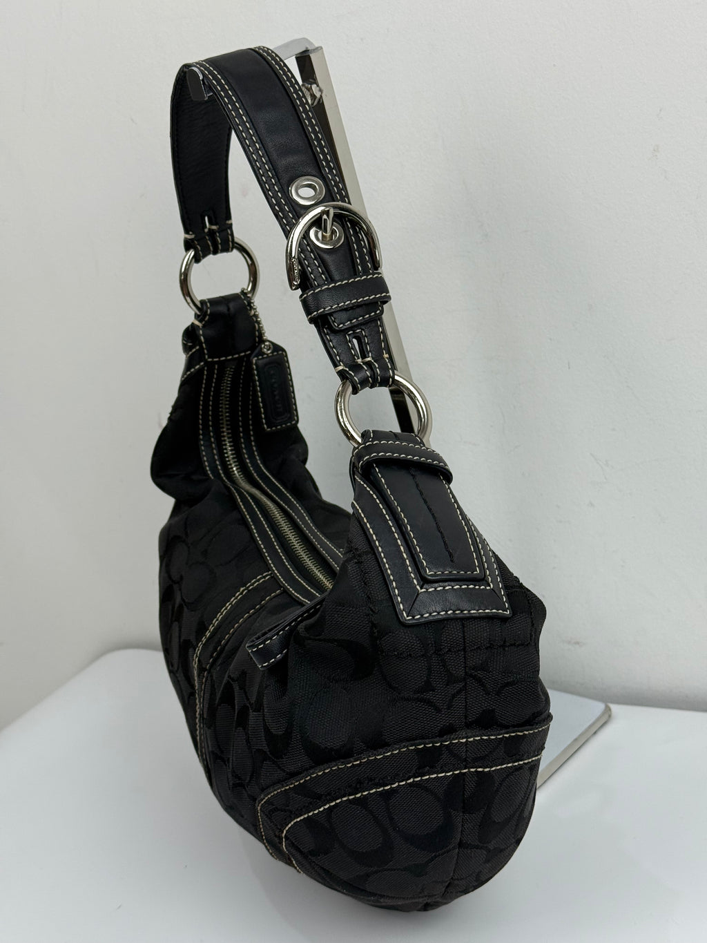Vintage Coach Hobo Bag Coach Black Signature Shoulder Bag 00s Y2K