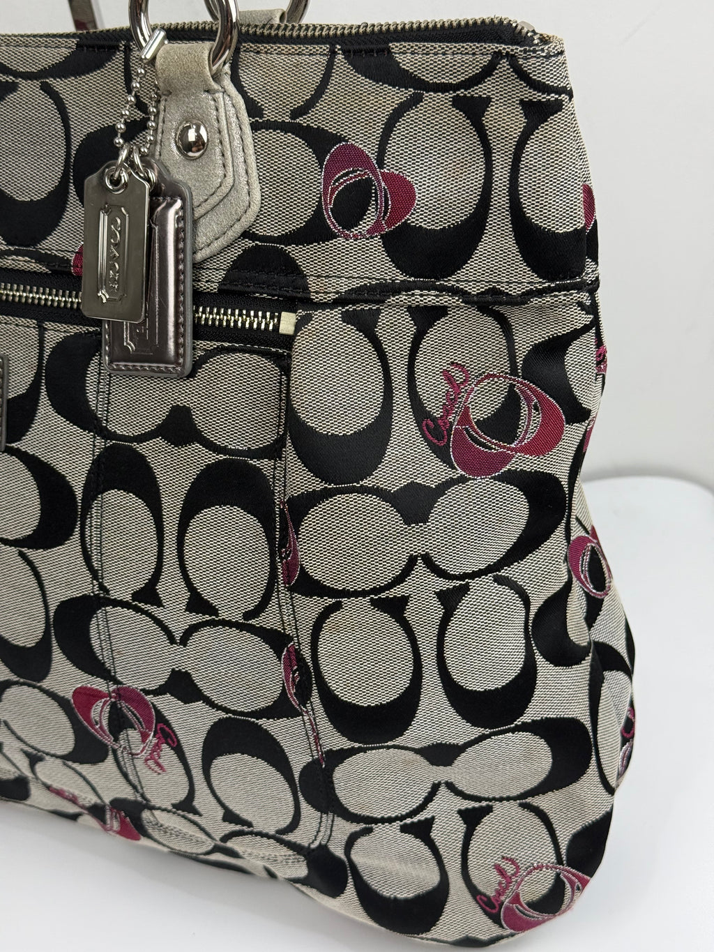 Vintage Coach Poppy Shoulder Bag Grey/Black Signature Tote Bag 00s Y2K