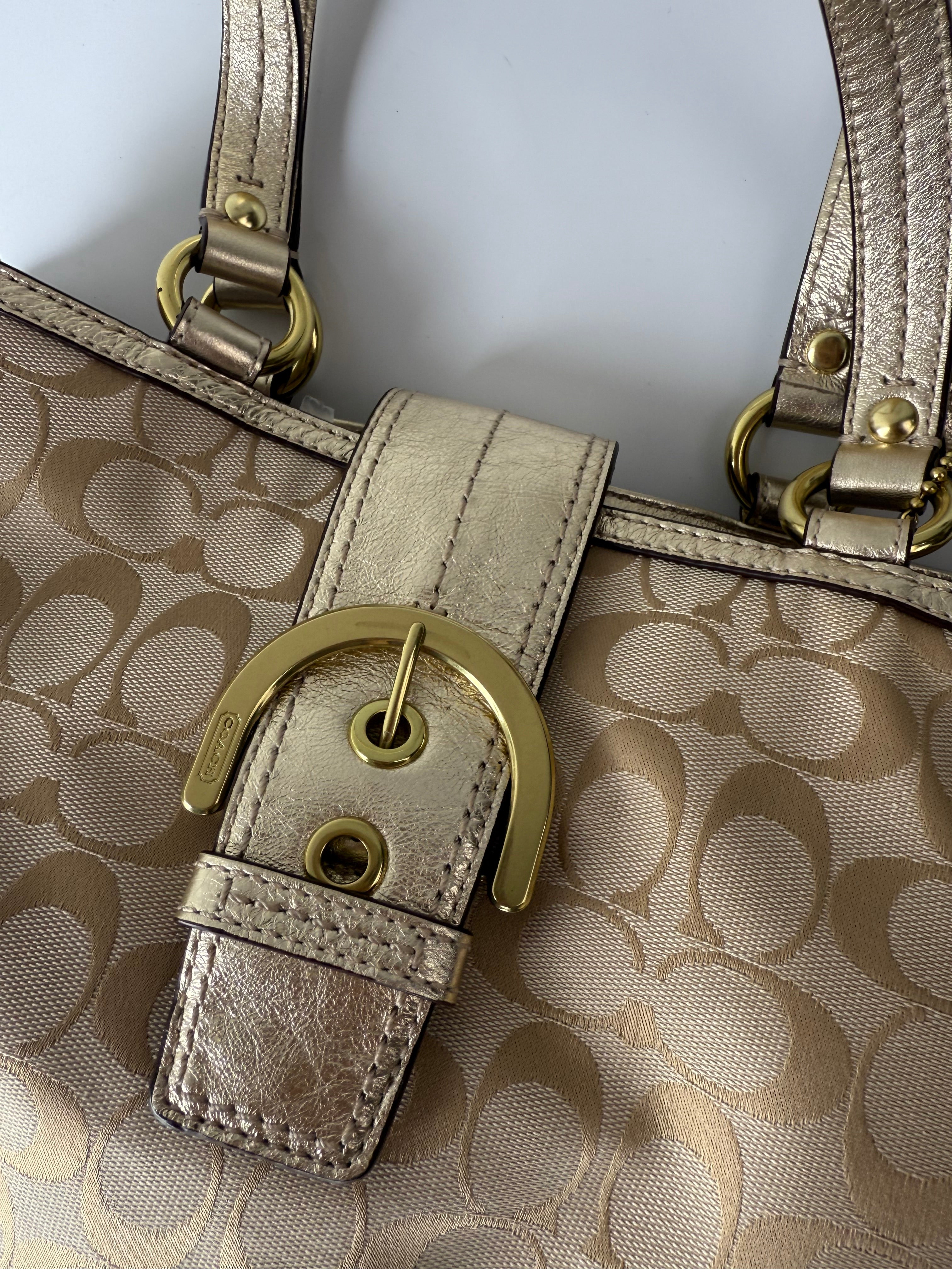 Vintage Coach Soho Signature Tote Bag Cream & Gold Canvas Shoulder Bag 00s Y2K