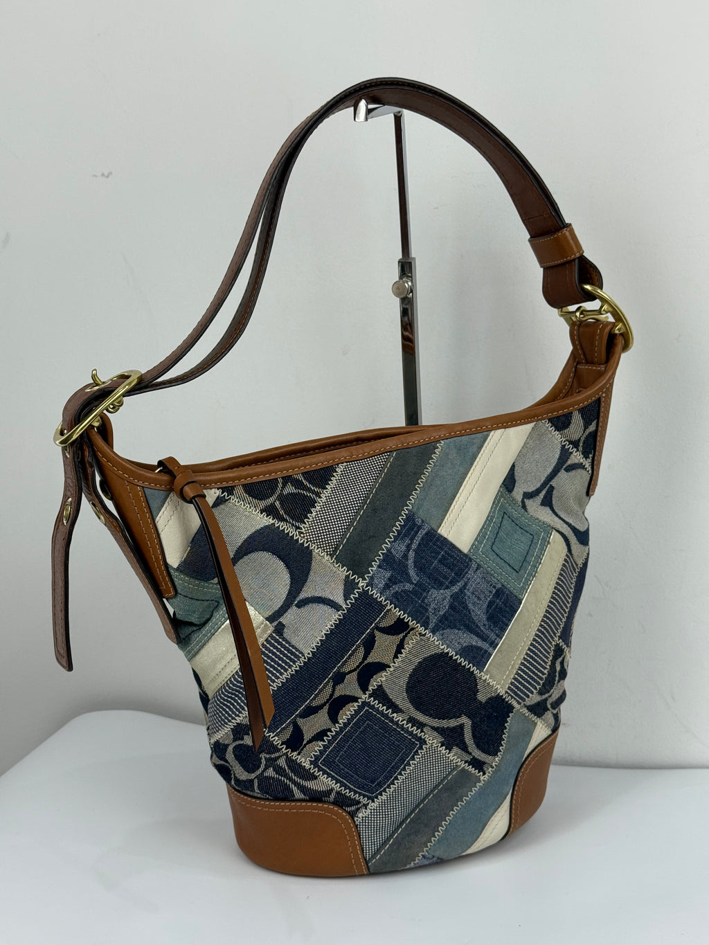 Vintage Coach Blue Denim Patchwork Shoulder Bag Coach Y2K Leather Crossbody Bag