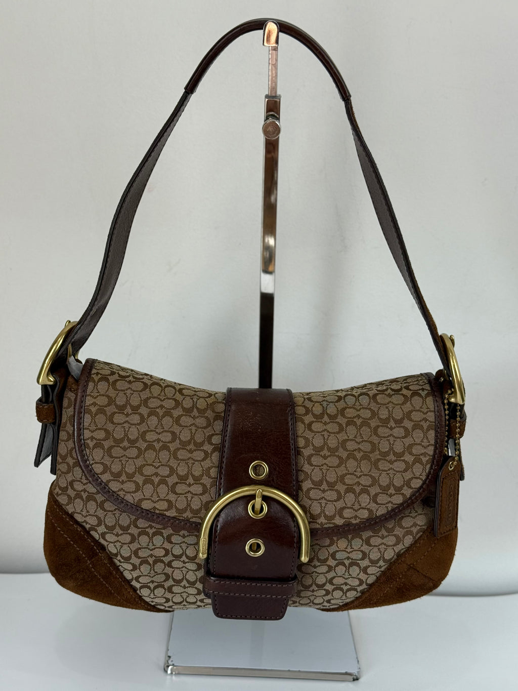 Vintage Coach Soho Shoulder Bag Brown Signature & Suede Canvas  Handbag 00s Y2K