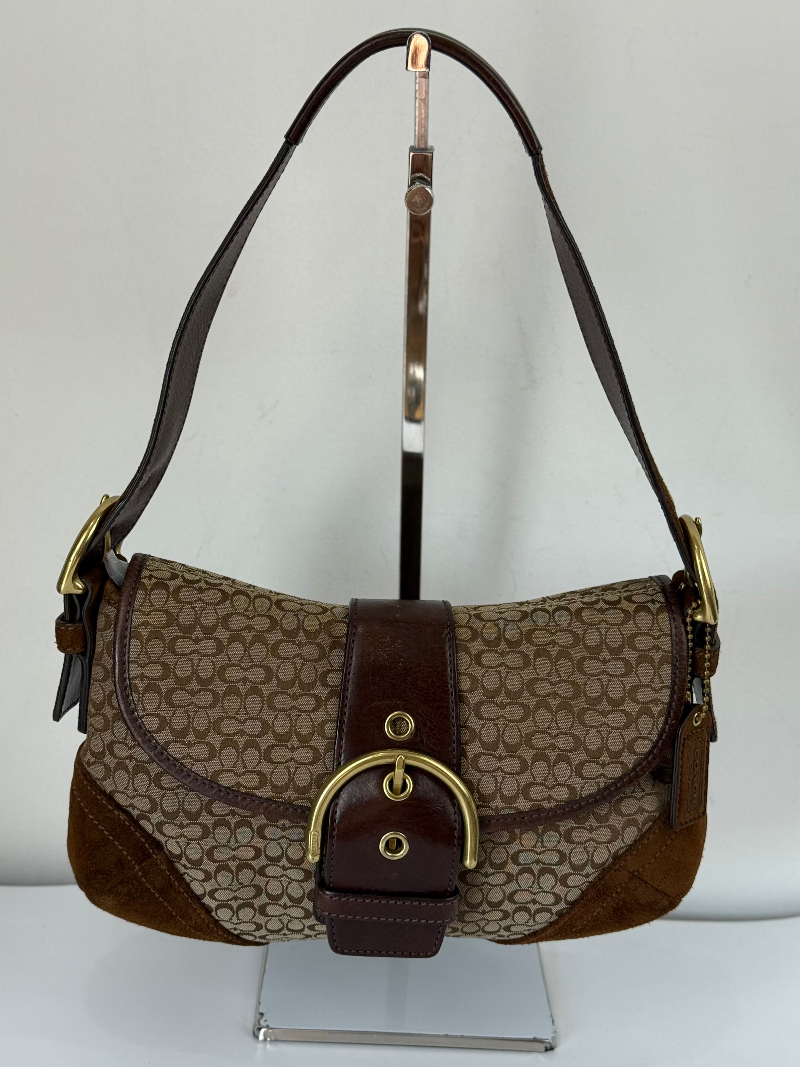 Vintage Coach Soho Shoulder Bag Brown Signature & Suede Canvas  Handbag 00s Y2K