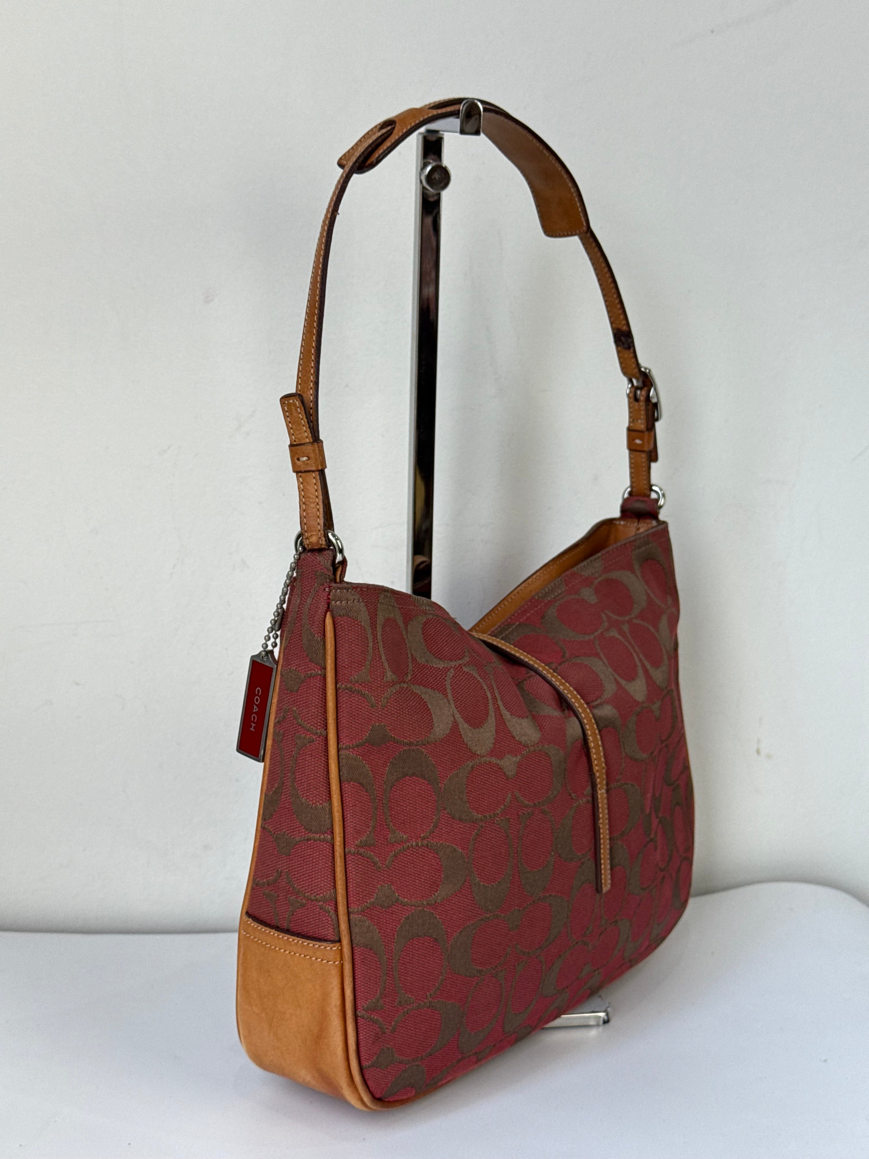 Vintage Coach Demi Hampton Tote Bag Coach Red Signature Tan Leather Handbag 00s Y2K