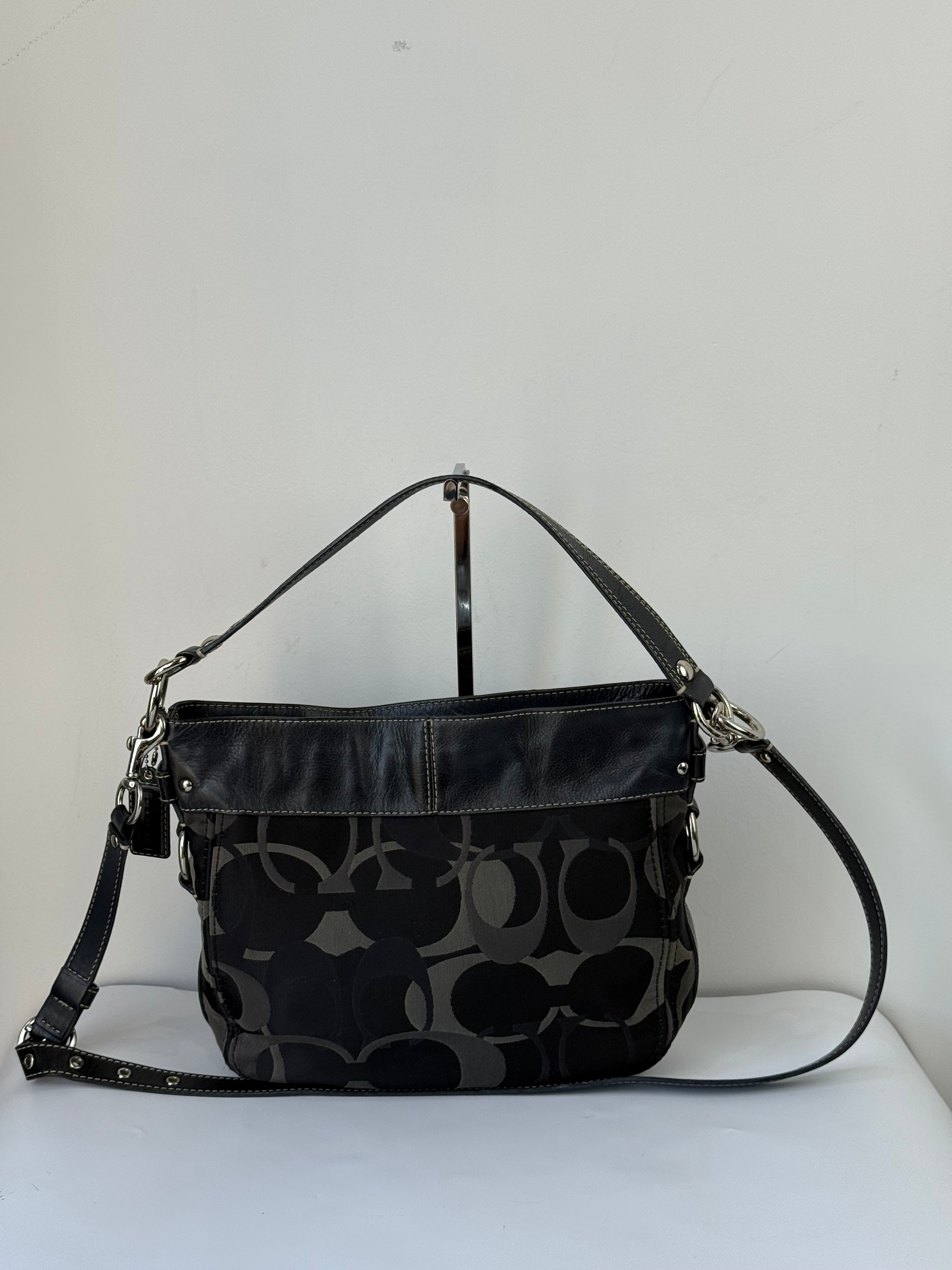 Vintage Coach Zoe Optic 2 Way Bag Black Signature Canvas Handbag 00s Y2K