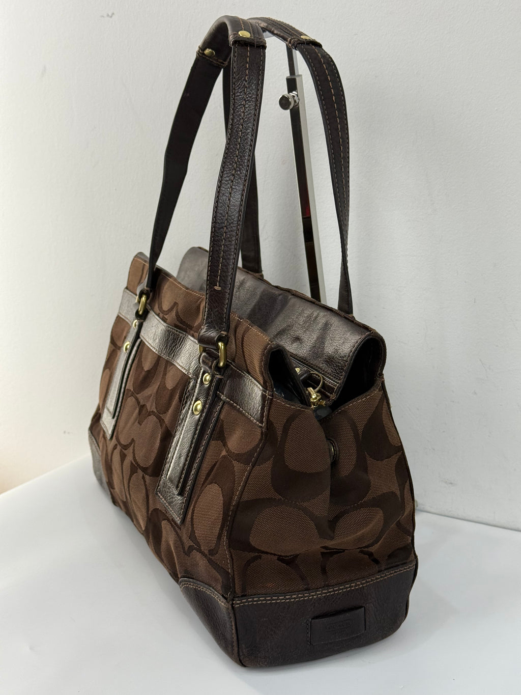 Vintage Coach Brown Hampton Satchel Bag Chestnut Leather Turnlock Tote HandBag 00s Y2K