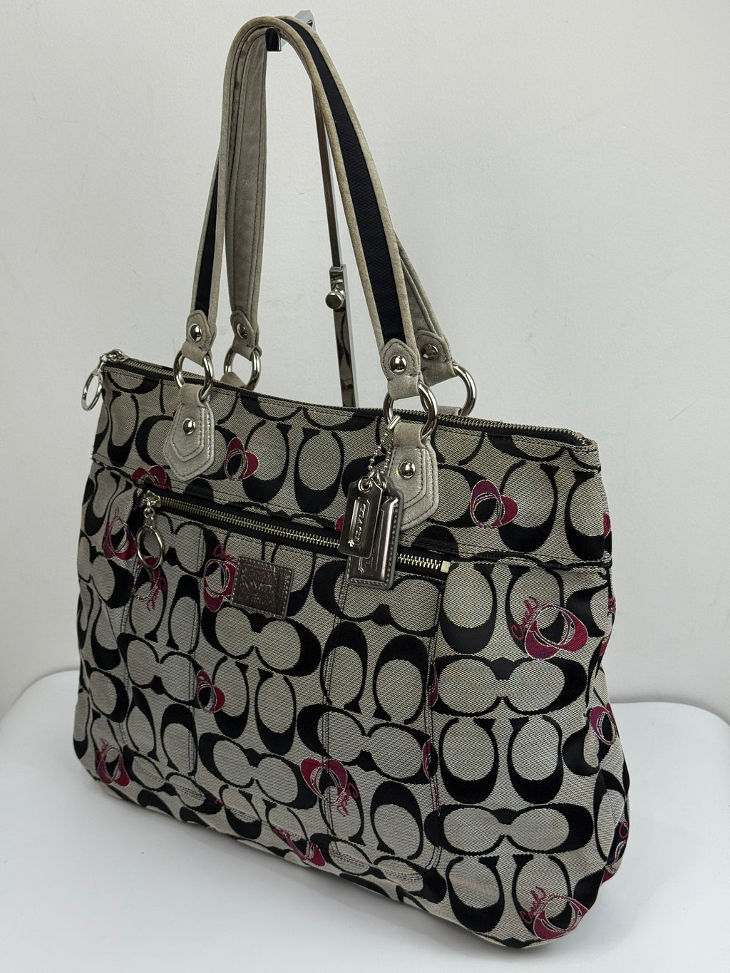 Vintage Coach Poppy Shoulder Bag Grey/Black Signature Tote Bag 00s Y2K
