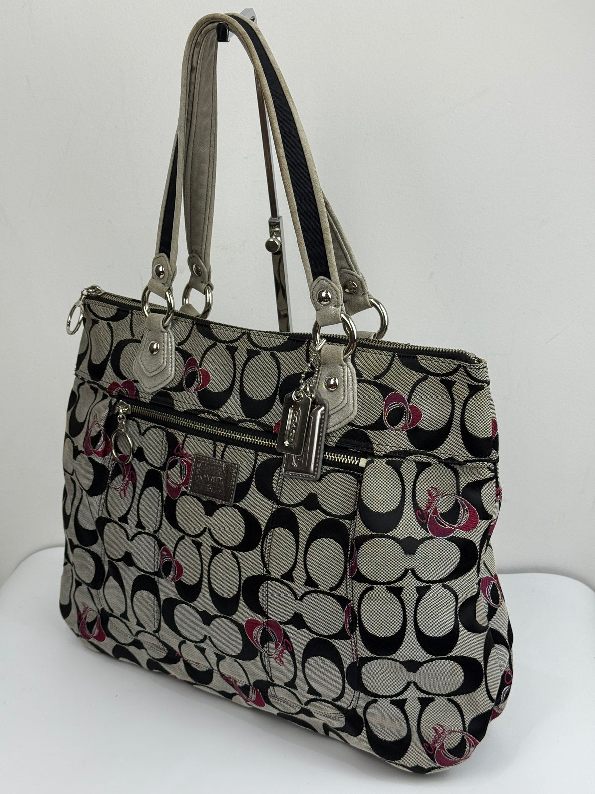 Vintage Coach Poppy Shoulder Bag Grey/Black Signature Tote Bag 00s Y2K