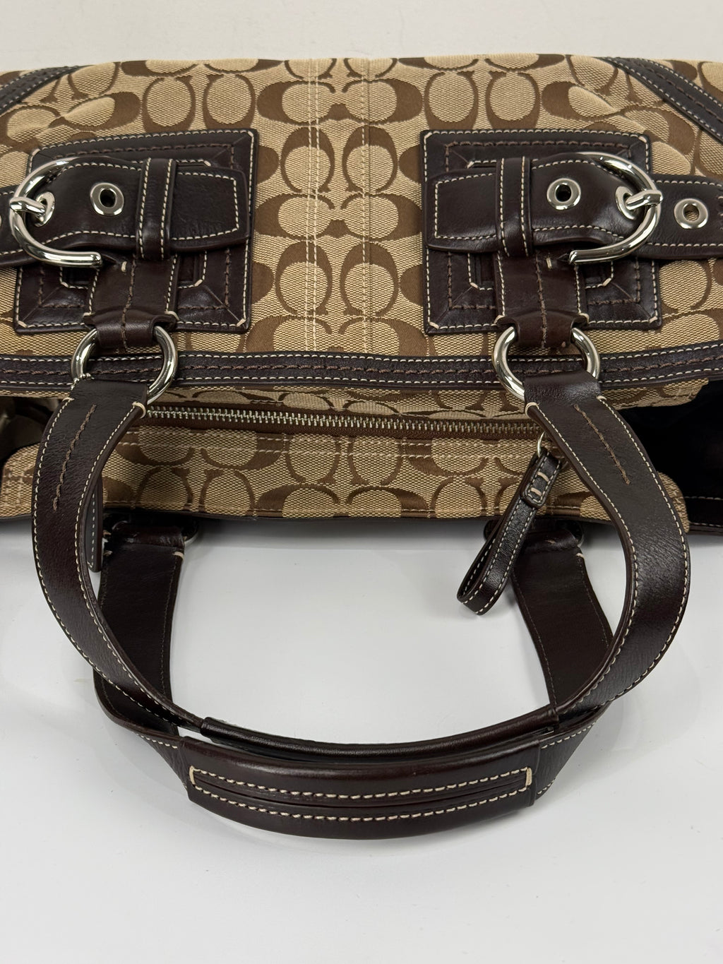 Vintage Coach Soho Satchel Bag Beige & Brown Signature Coach Handbag 00s Y2K