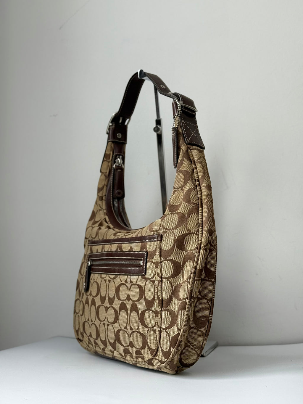 Vintage Coach Soho Hobo Bag Brown & Beige Signature Coach Canvas Shoulder Bag 00s Y2K