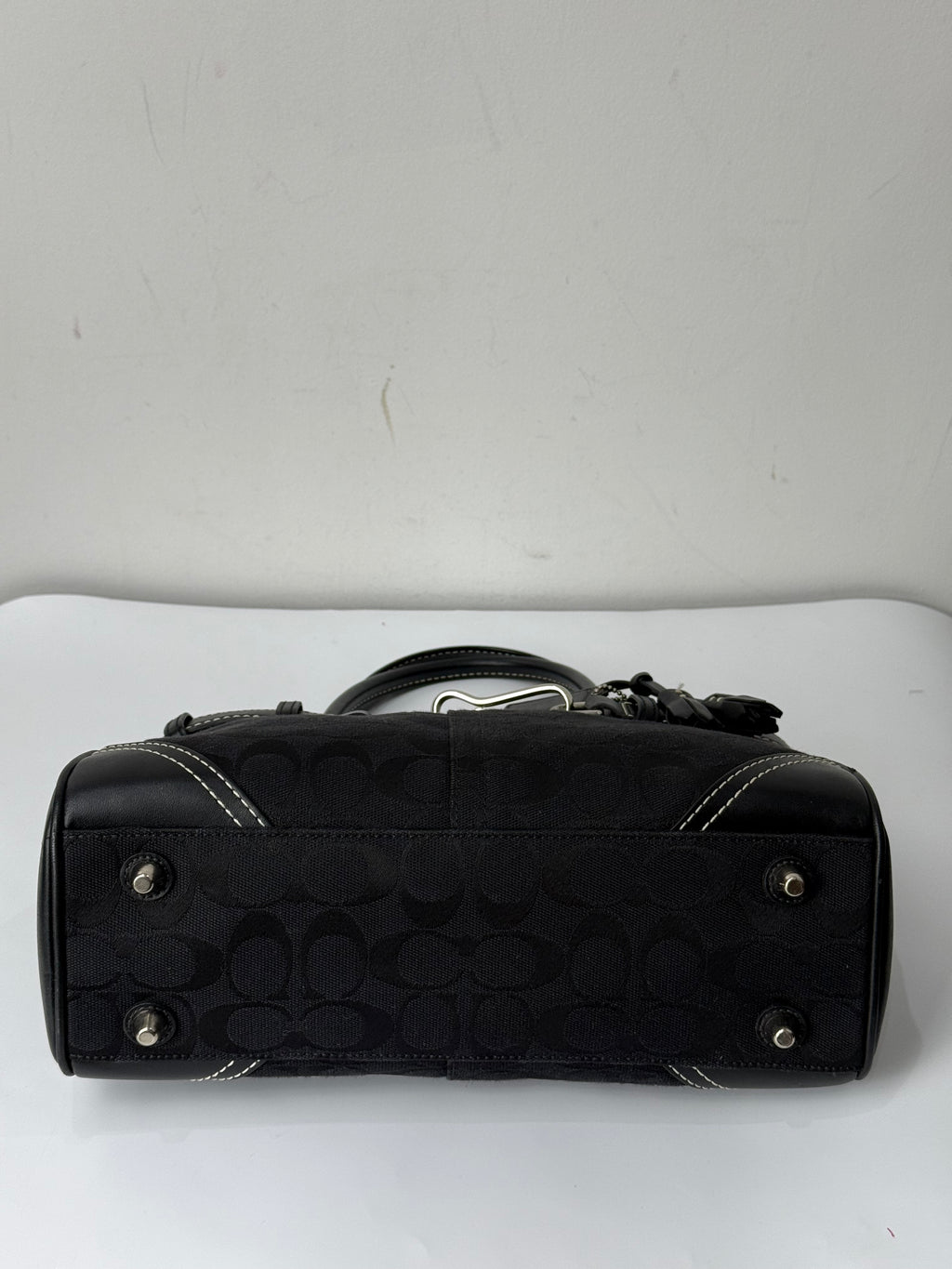 Vintage Coach Hampton Signature Tote Bag Black Coach Canvas HandBag 00s Y2K