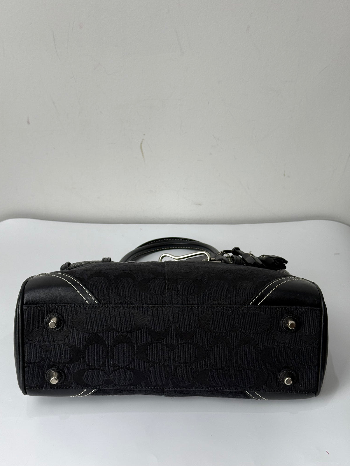 Vintage Coach Hampton Signature Tote Bag Black Coach Canvas HandBag 00s Y2K