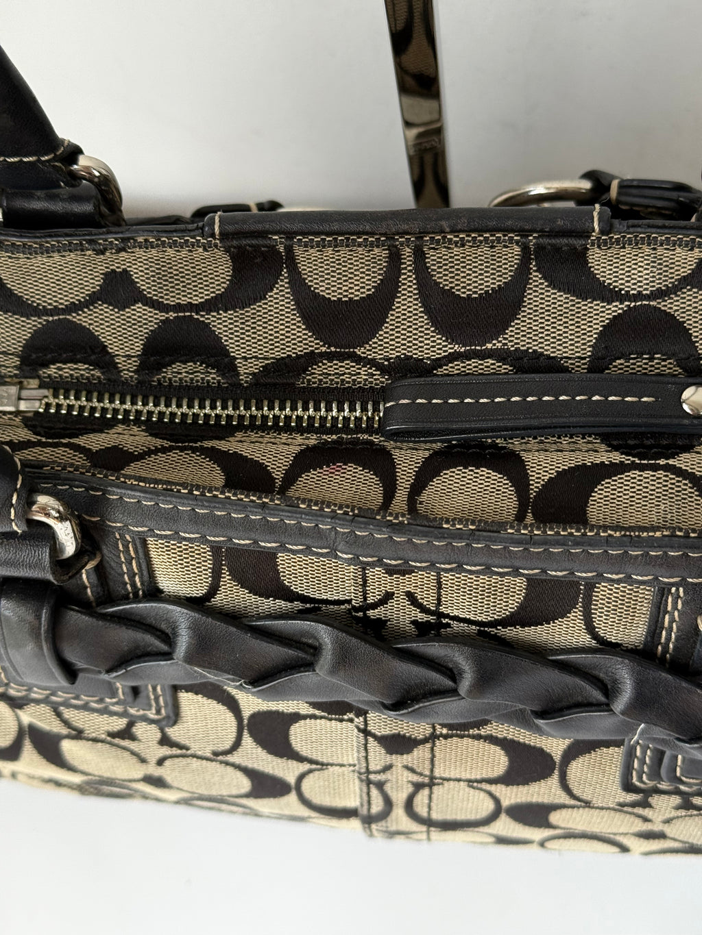 Vintage Coach Hampton Signature Tote Bag Grey and Black Coach Canvas HandBag 00s Y2K