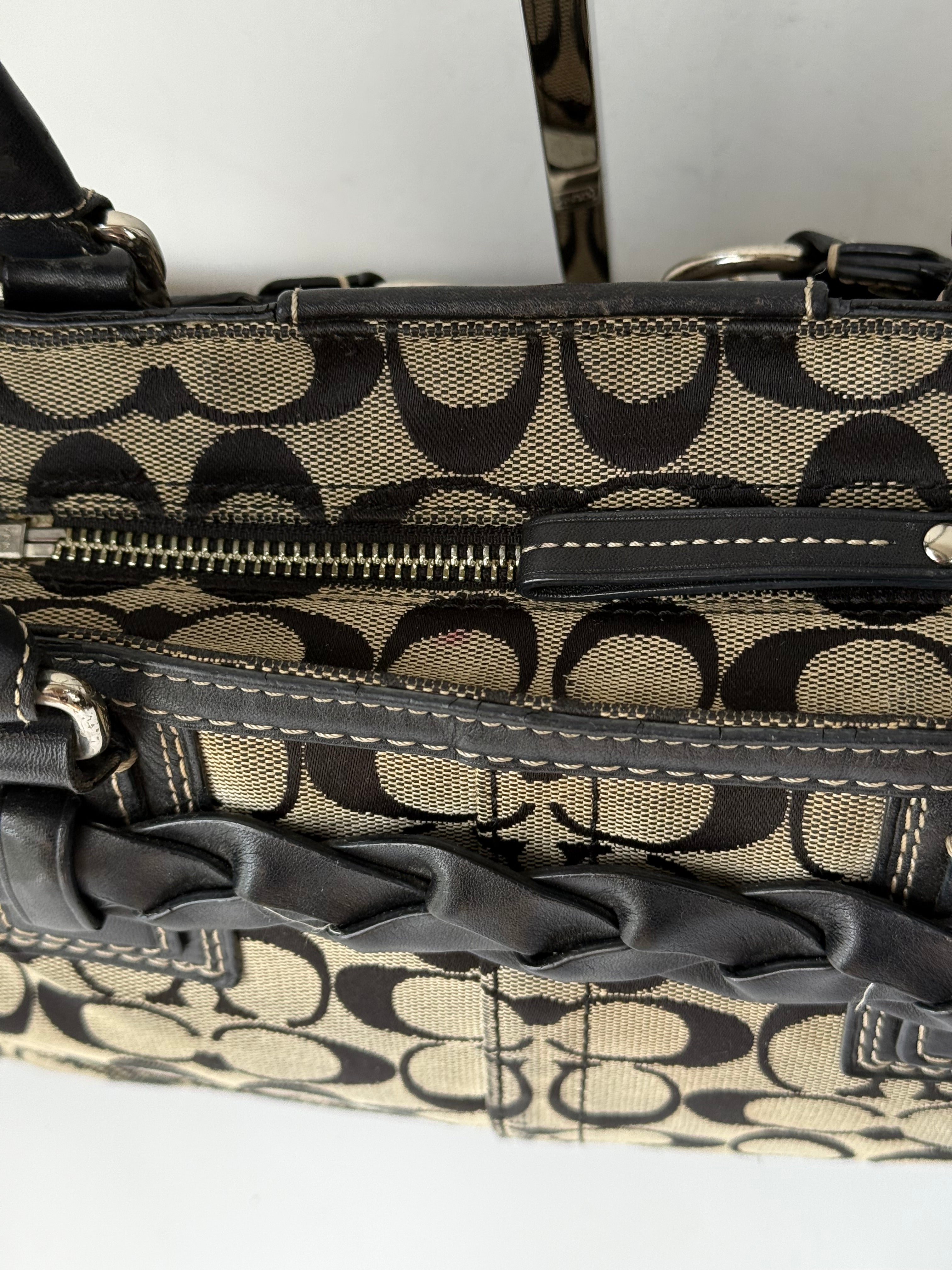 Vintage Coach Hampton Signature Tote Bag Grey and Black Coach Canvas HandBag 00s Y2K