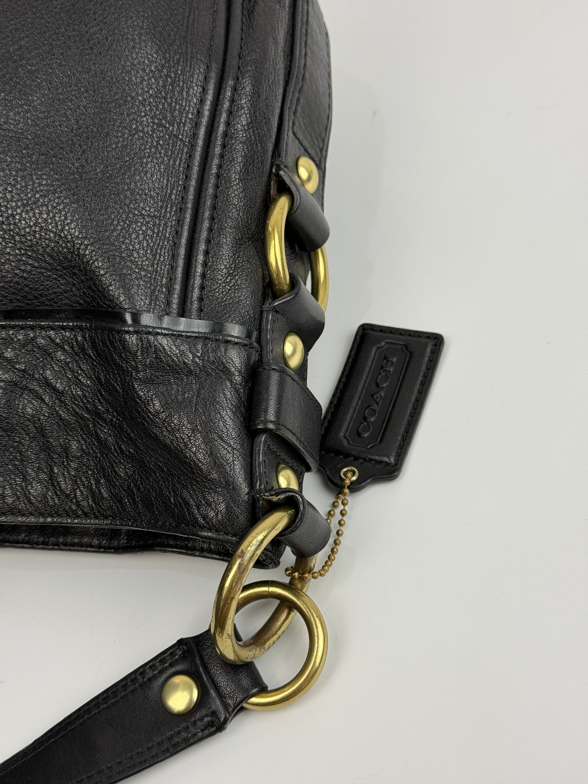 Vintage Coach Zoe Shoulder Hobo Bag Black Leather with Studded Bag 00s Y2K