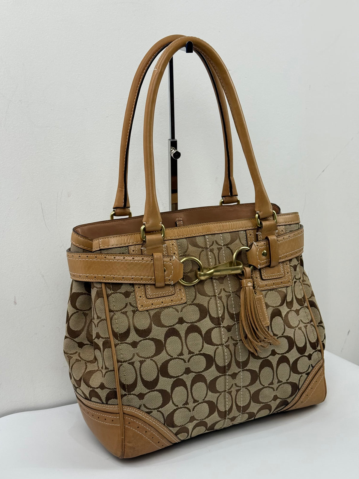 Vintage Coach Hampton Signature Tote Bag Brown and Tan Coach Canvas HandBag 00s Y2K