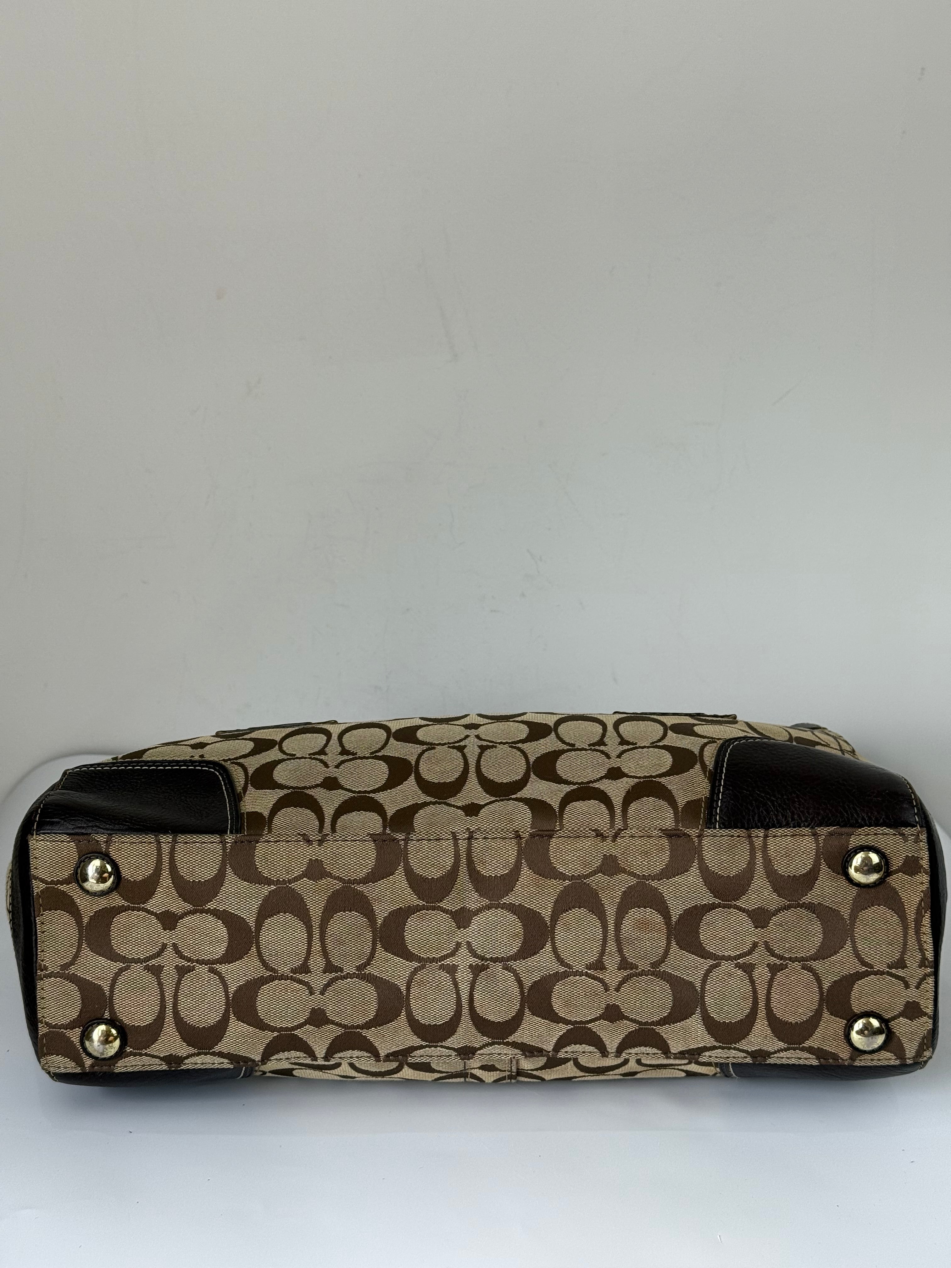 Vintage Coach Hampton Tote Bag Brown & Beige Signature Shoulder Bag 00s Y2K Handbag