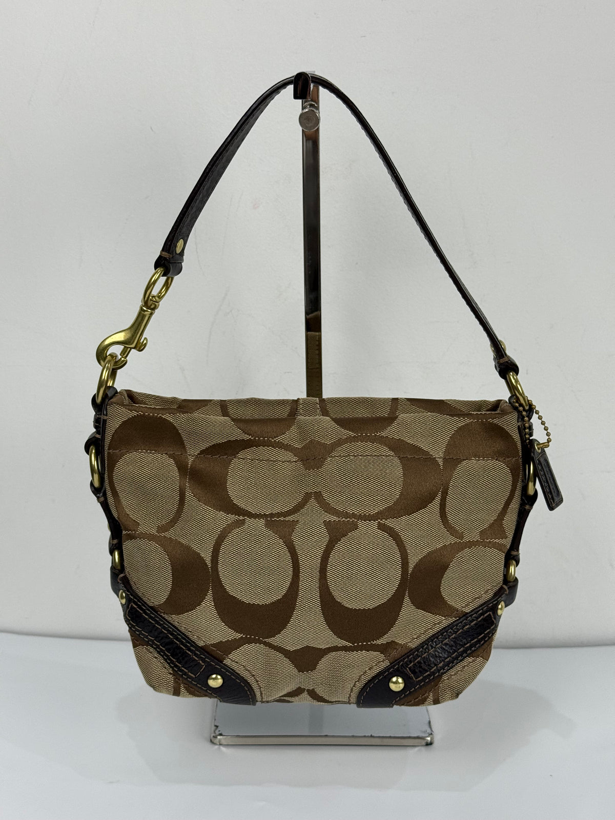 Vintage Coach Mini Carly Shoulder Bag Brown & Beige Signature Hobo Handbag 00s Y2K