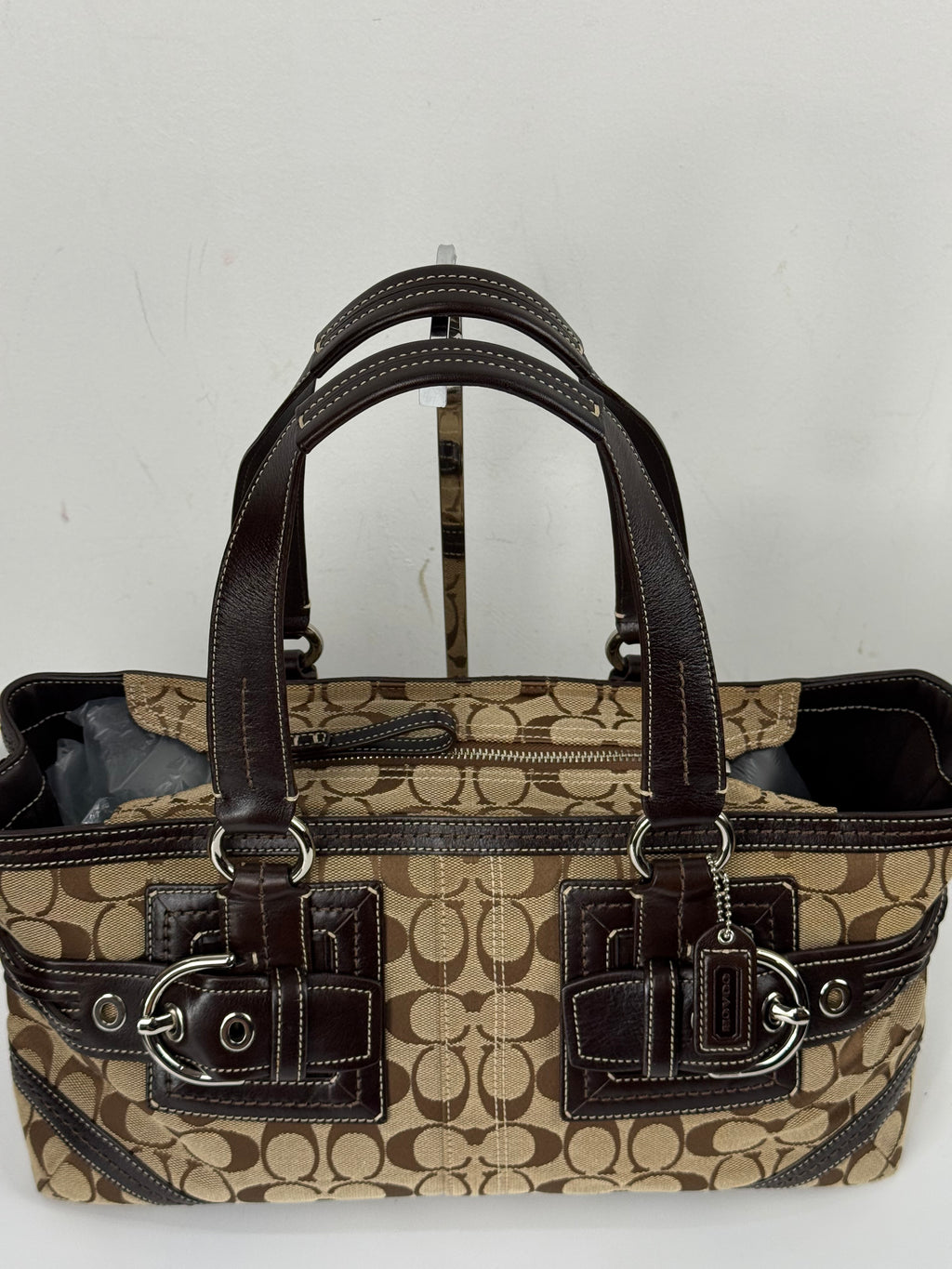 Vintage Coach Soho Satchel Bag Beige & Brown Signature Coach Handbag 00s Y2K