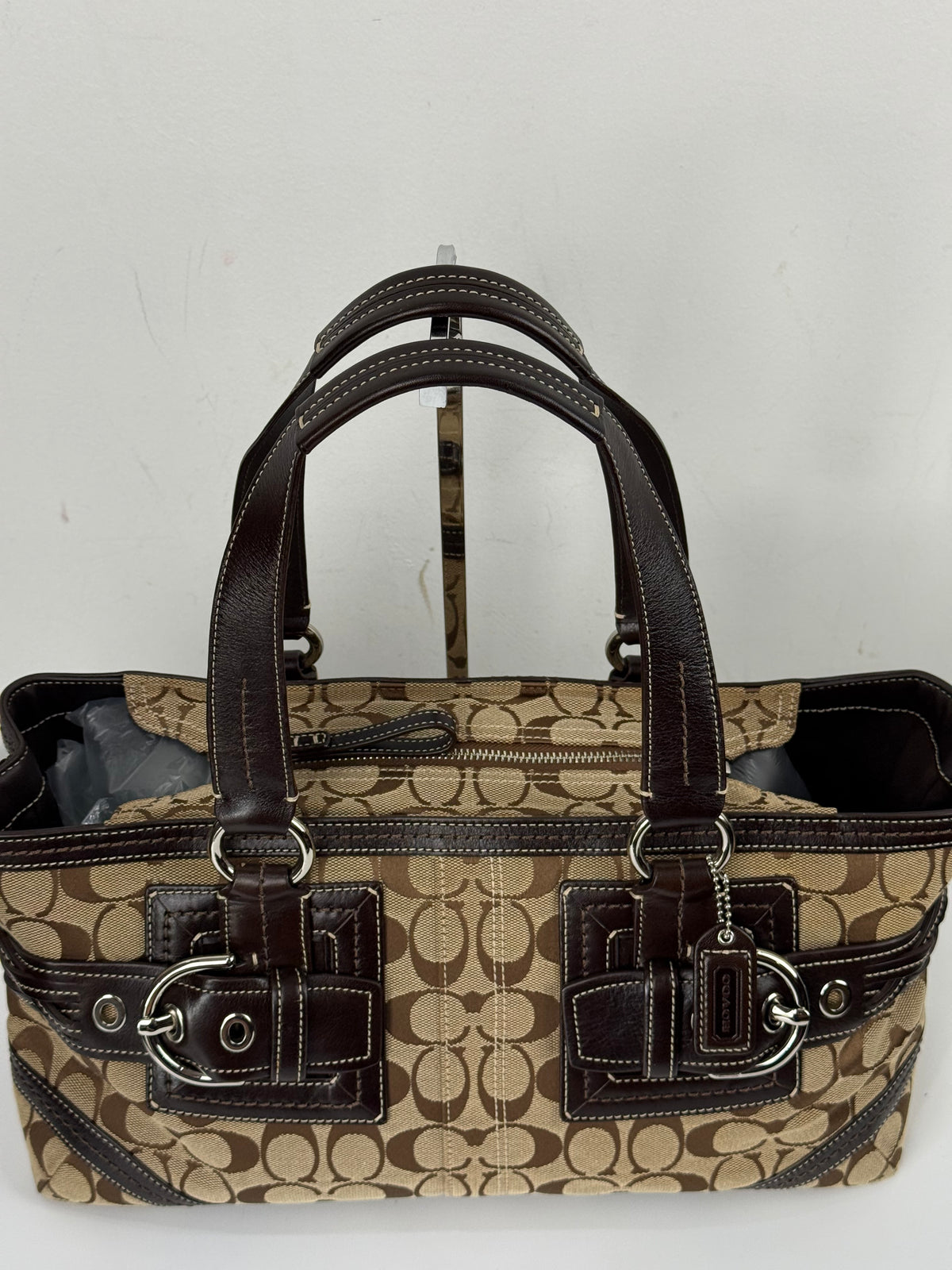 Vintage Coach Soho Satchel Bag Beige & Brown Signature Coach Handbag 00s Y2K