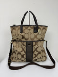 Vintage Coach Signature Stripe Fold over Tote Bag Brown/Beige Shoulder Bag Y2K