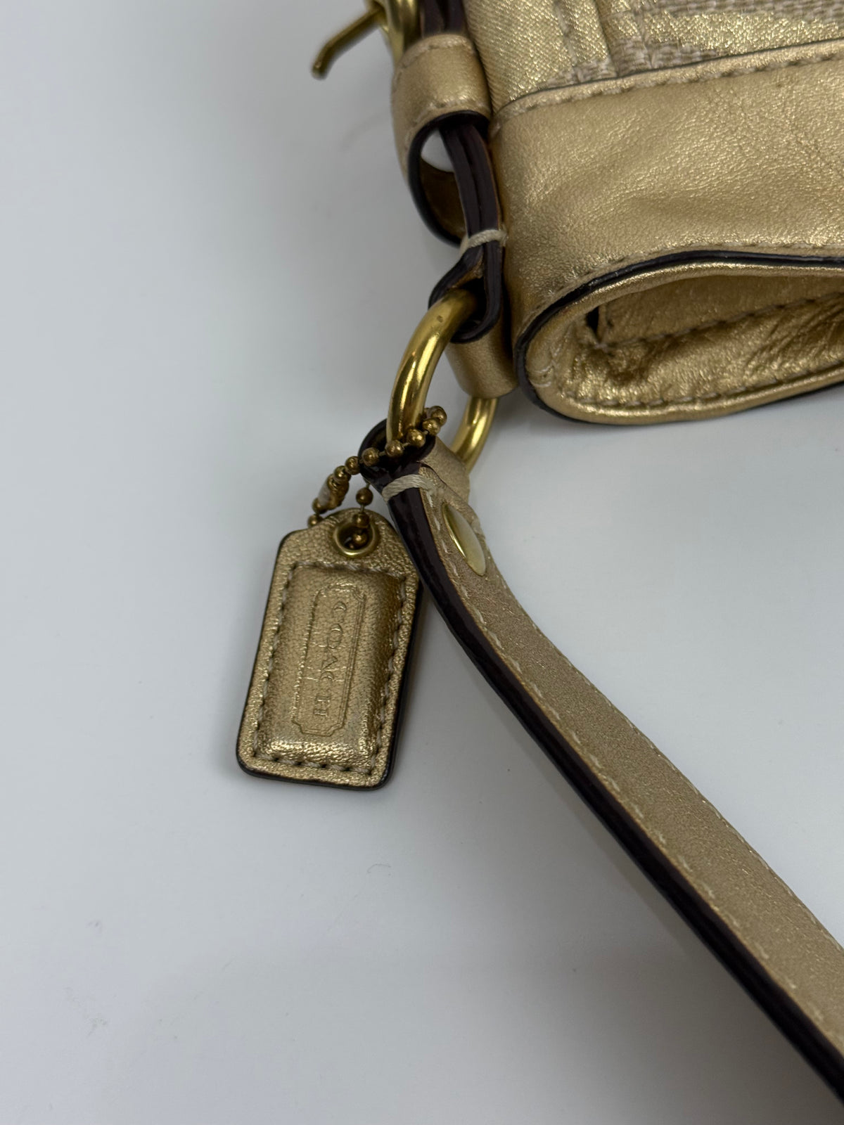 Vintage Coach Mini Zoe Bag Gold Signature Shoulder Bag 00s Y2K