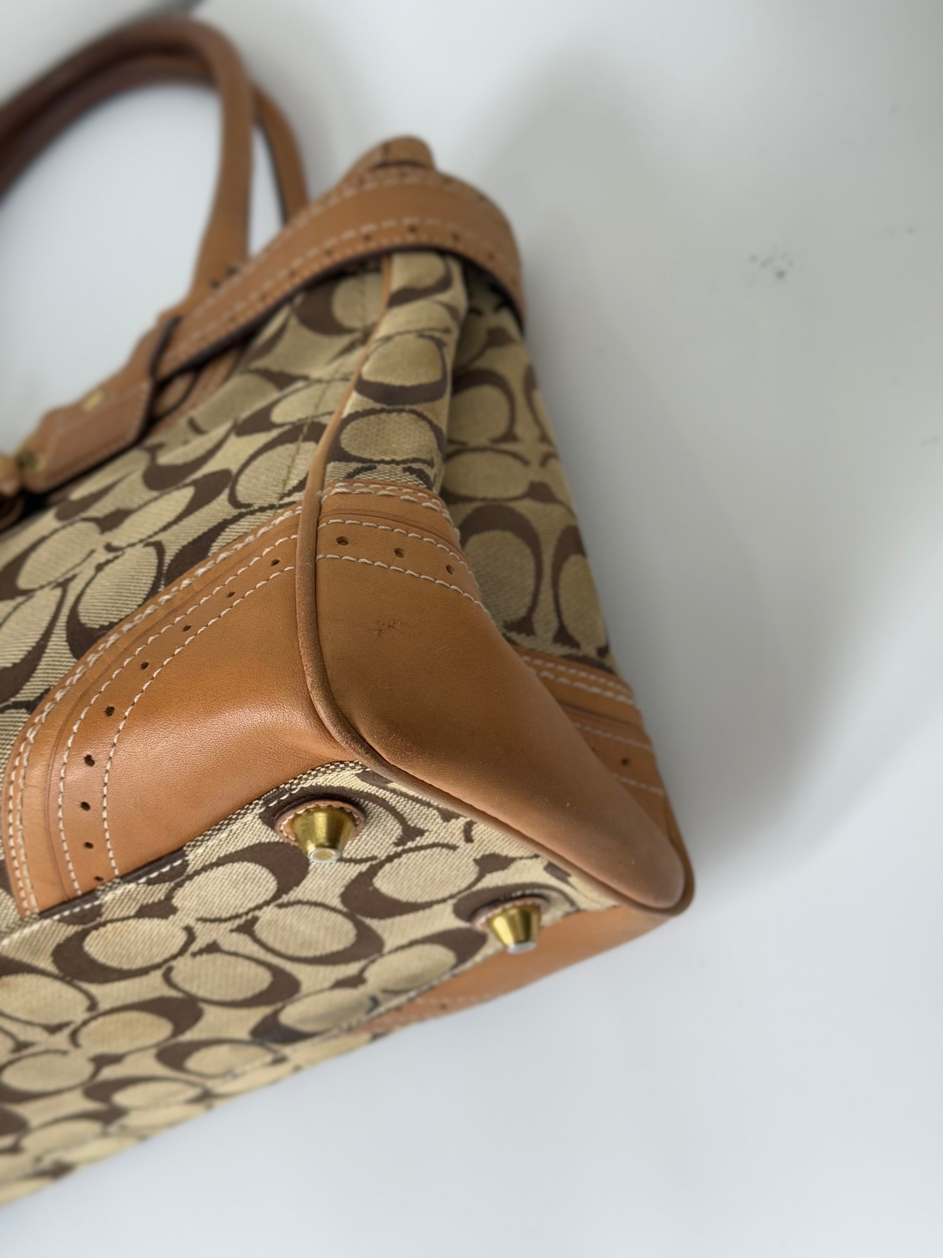 Vintage Coach Hampton Signature Tote Bag Brown & Beige Coach Canvas HandBag 00s Y2K