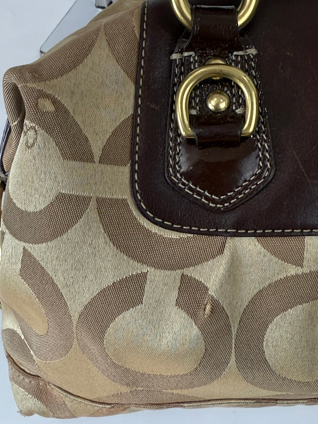 Vintage Beige Coach Optic Signature Madison Sabrina Satchel Bag 00s Coach Y2K Handbag